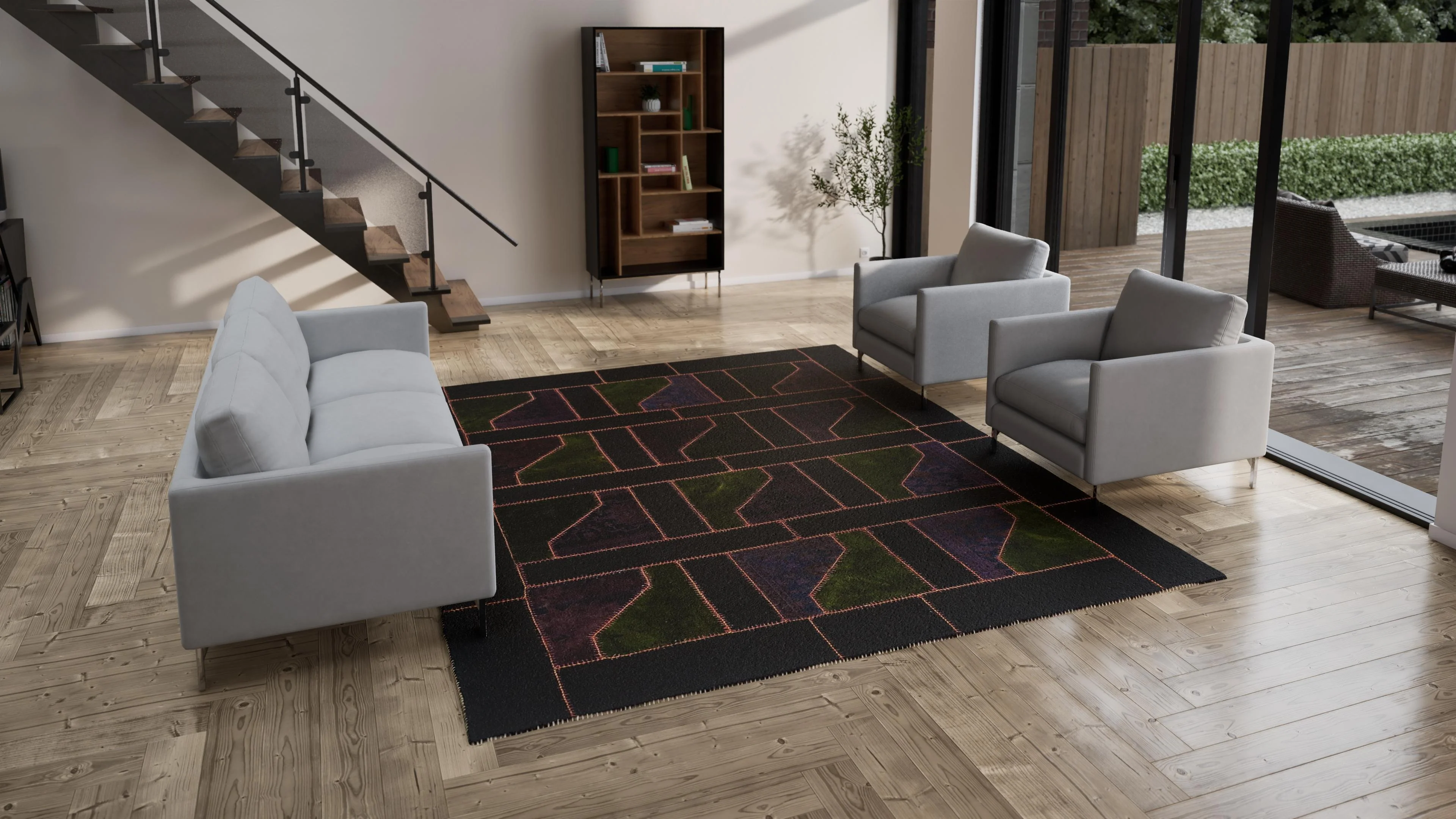 Multicolored Modern Wool Rug - 9'3" x 11'11" - Image 3
