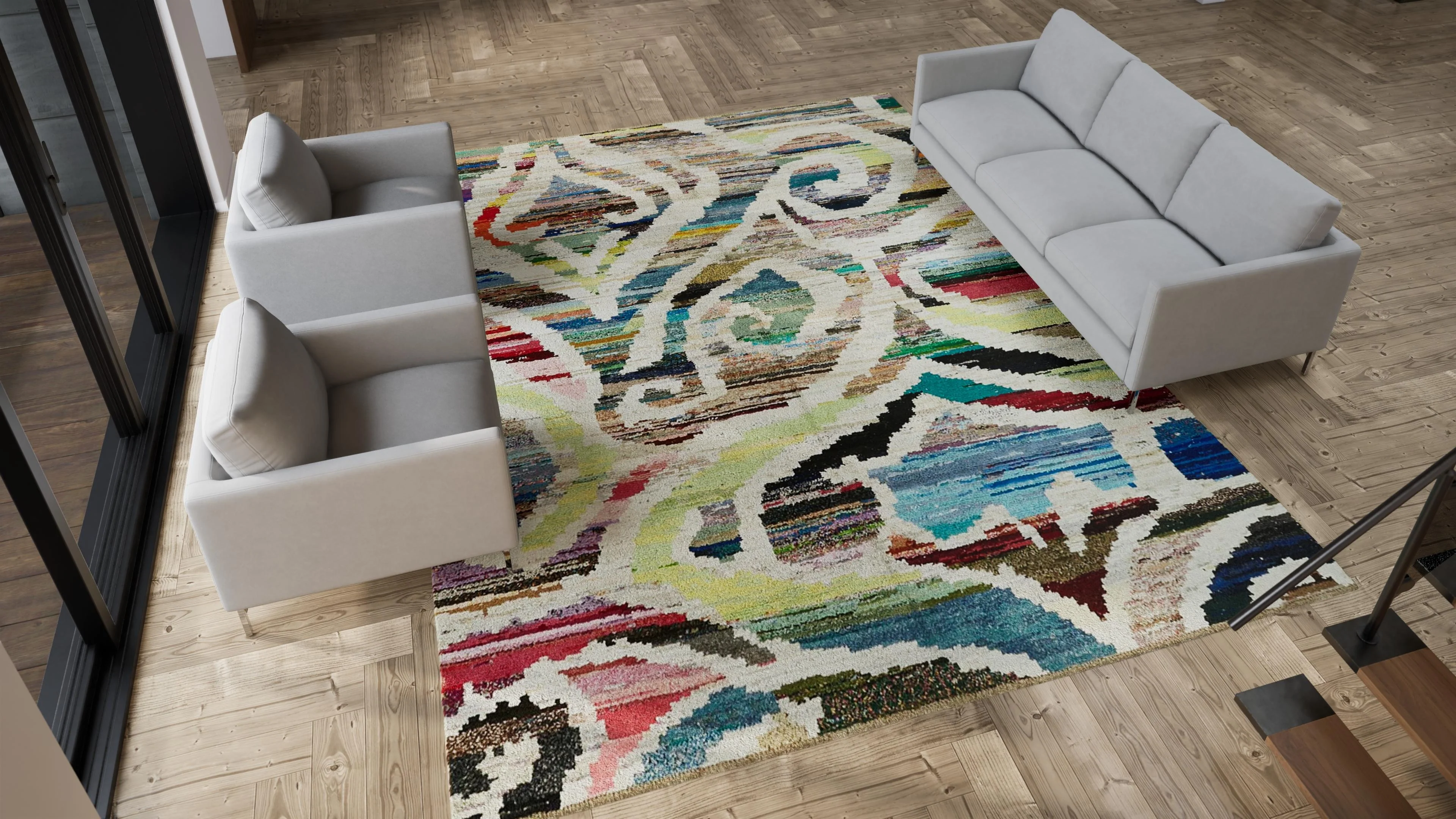 Multicolored Abstract Moroccan Wool & Cotton Rug - 10'3" x 13'2" - Image 12