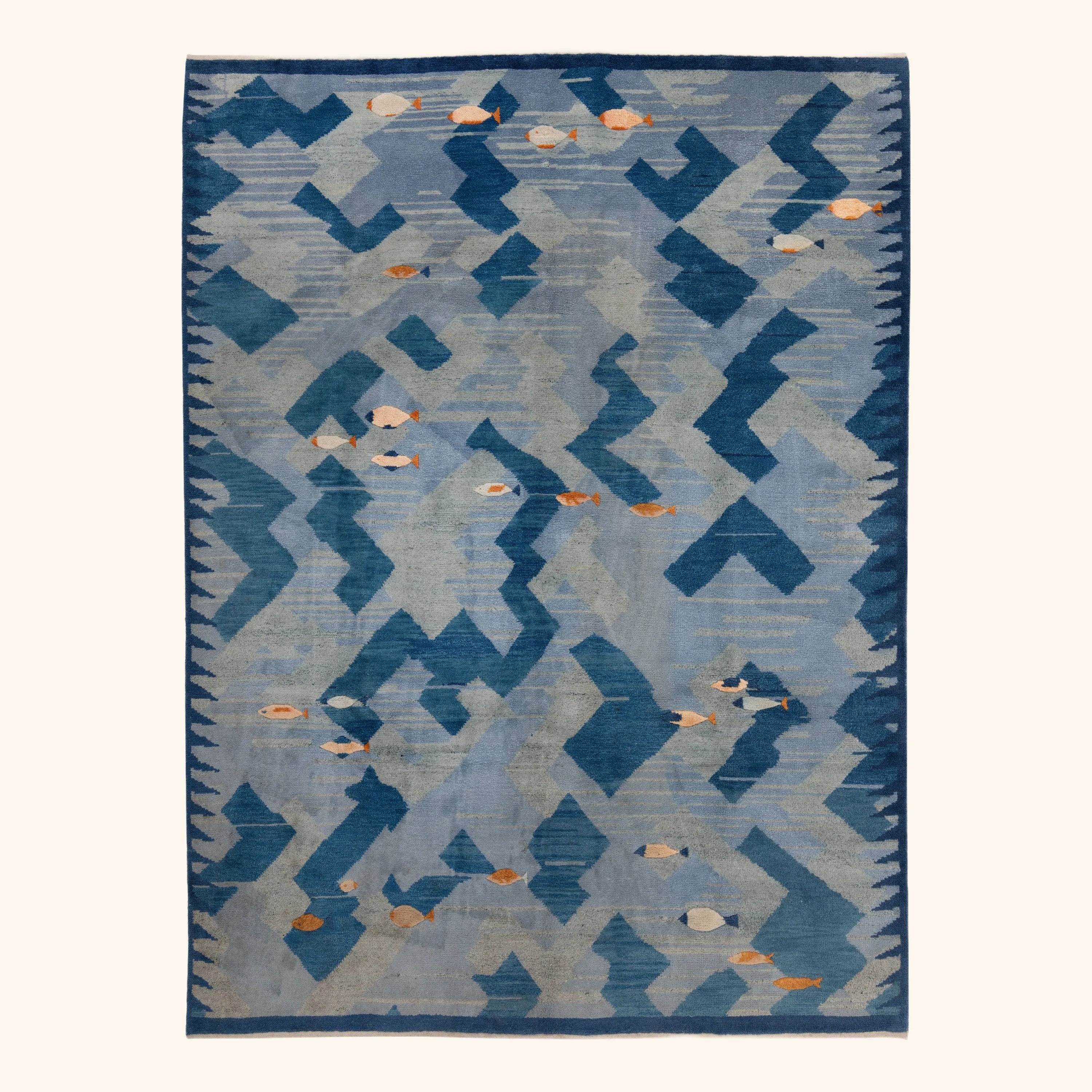 Blue Contemporary Swedish-Inspired Wool Rug - 8'2" x 9'11" - Image 6