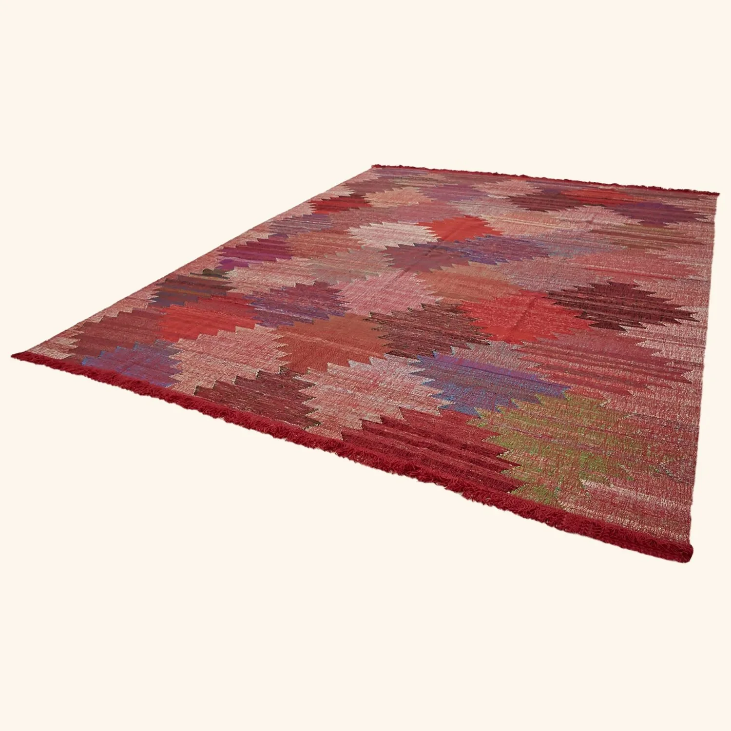 Red Flatweave Wool Cotton Blend Rug - 11'8" x 15'9" - Image 4