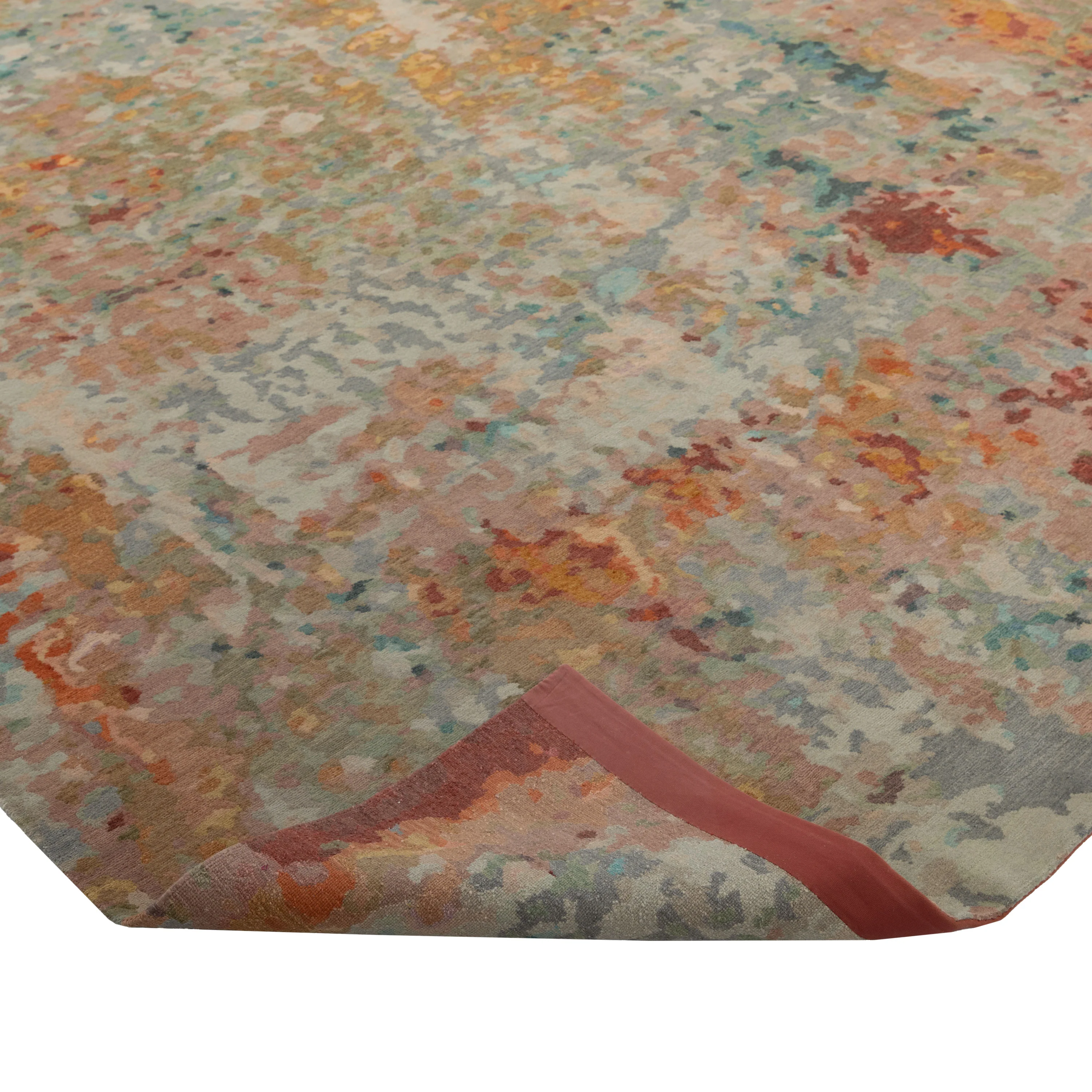 Multicolored Aurora Tibetan Contemporary Wool & Silk Rug - 8' x 10' - Image 5