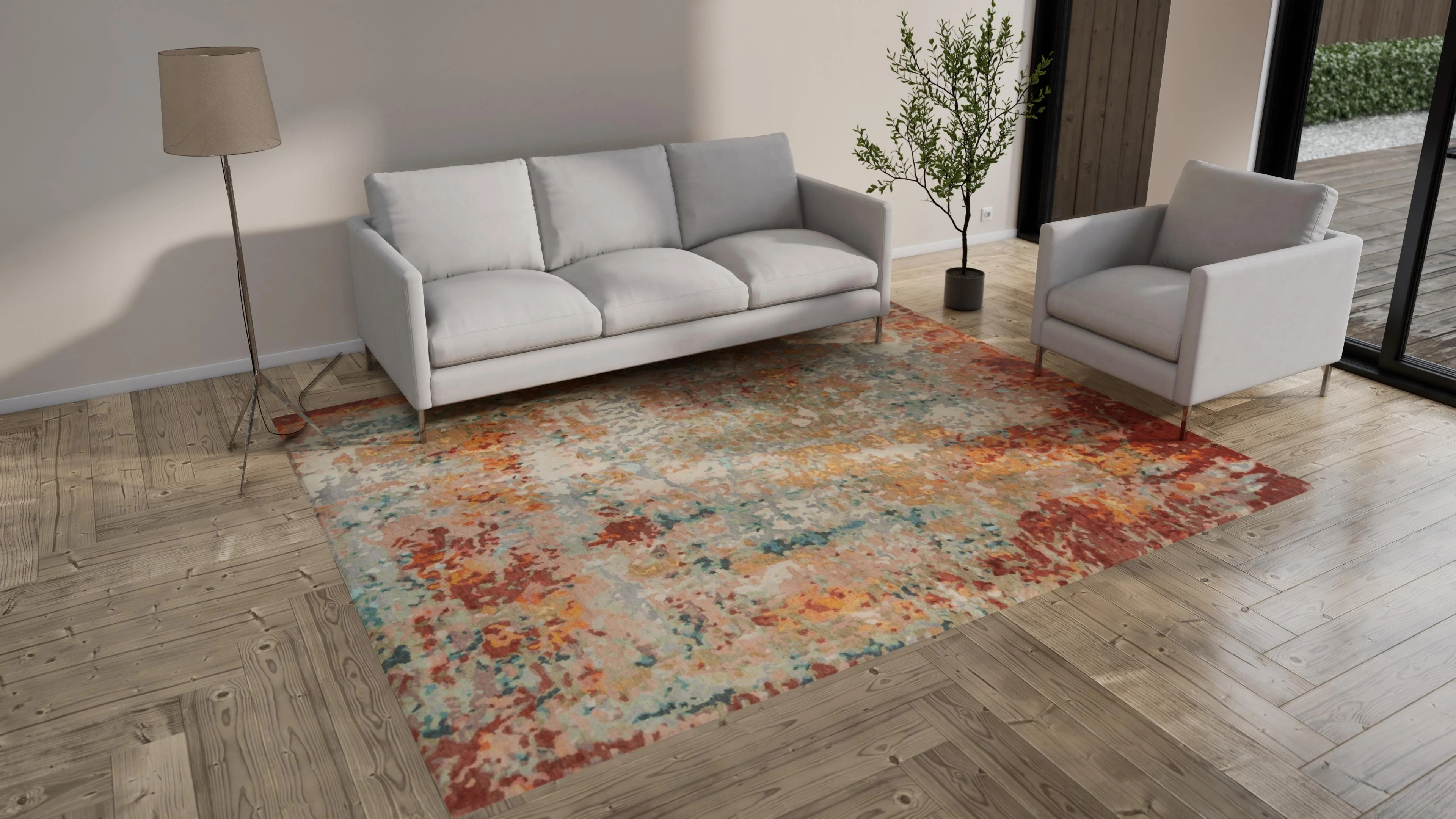 Multicolored Aurora Tibetan Contemporary Wool & Silk Rug - 8' x 10' - Image 8