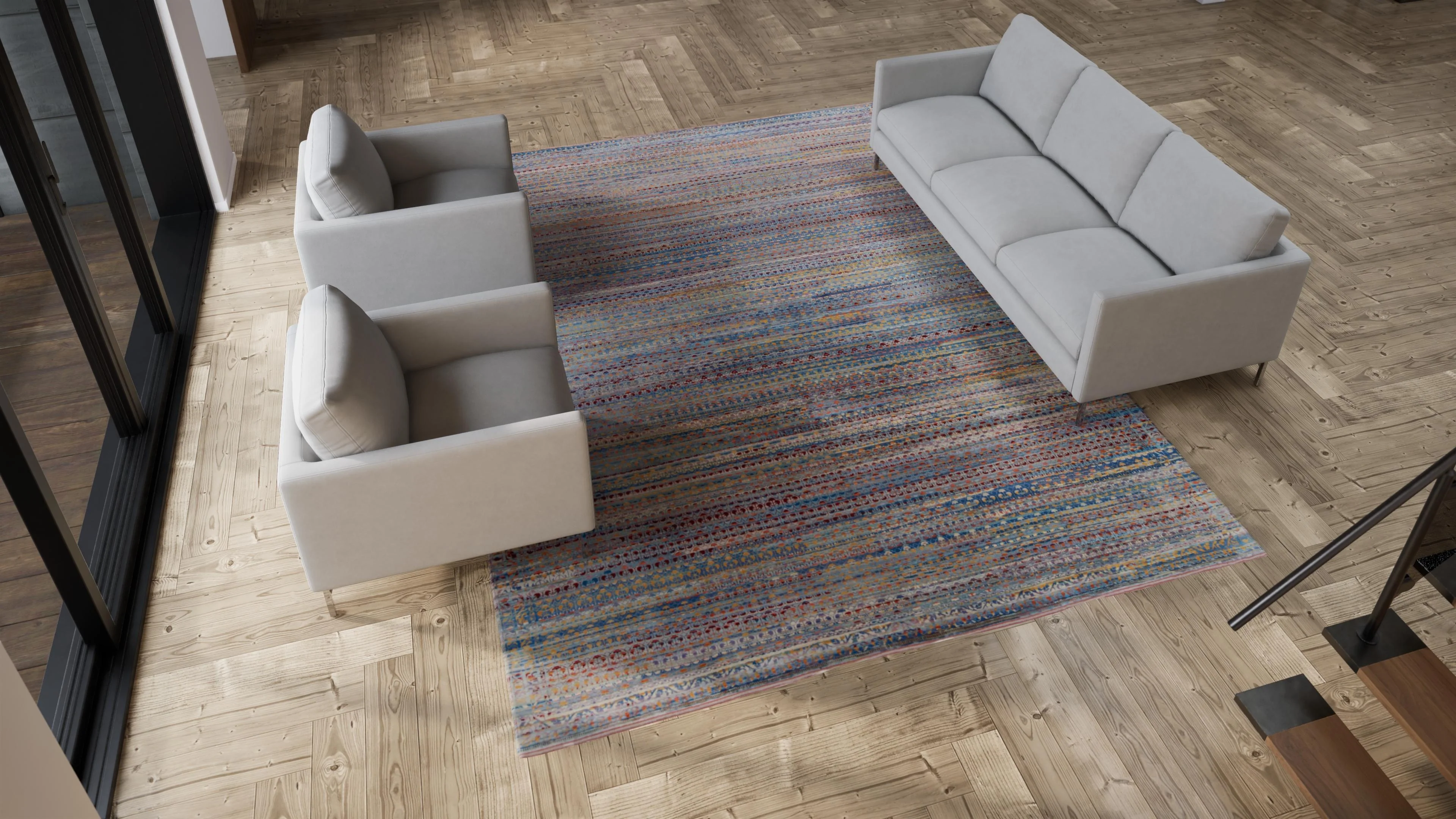 Multicolored Aurora Tibetan Modern Wool & Silk Rug - 8'11" x 12'1" - Image 7