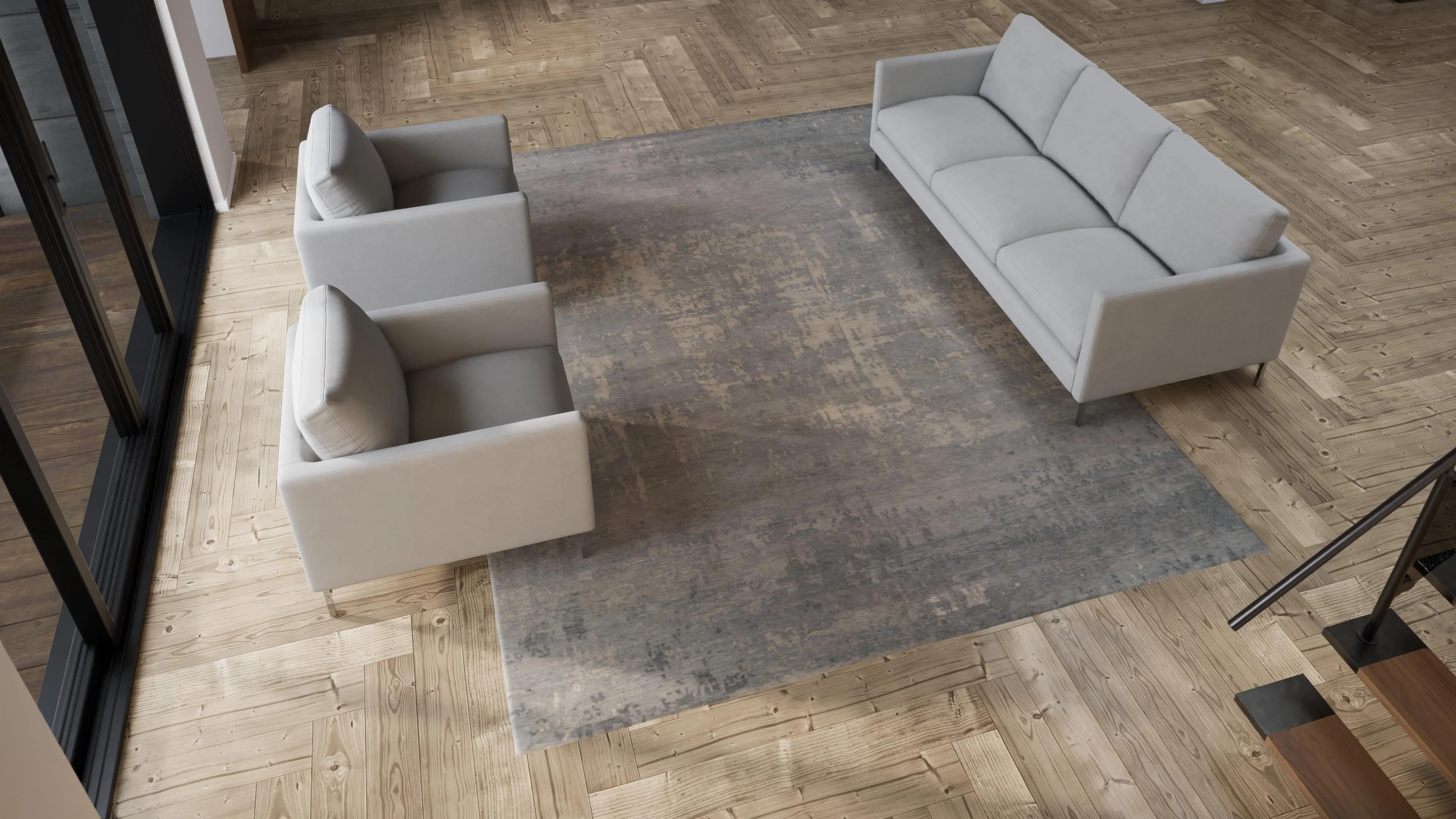 Grey & Cream Aurora Tibetan Contemporary Wool & Silk Rug - 9' x 12' - Image 7