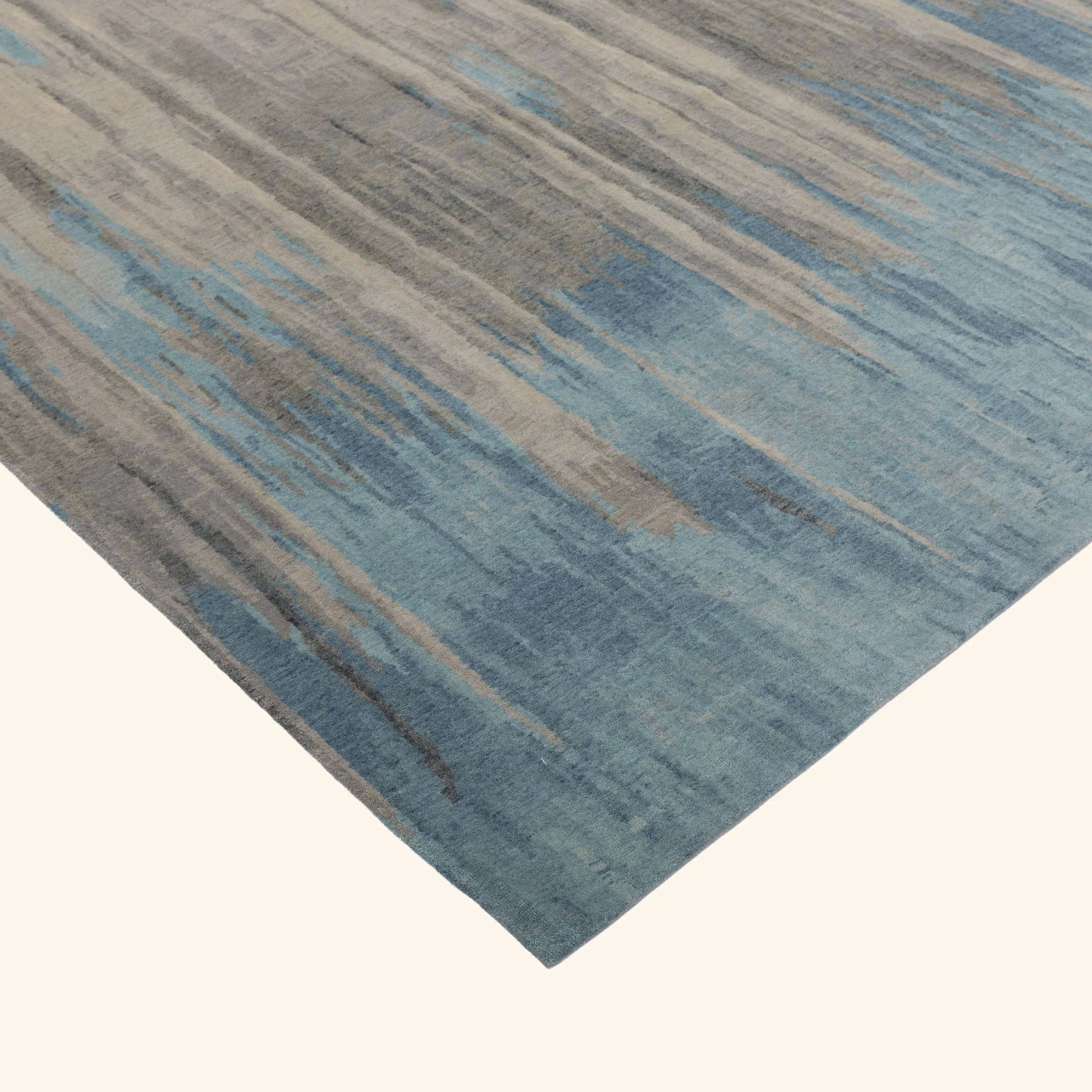 Blue & Grey Aurora Tibetan Modern Silk Blend Rug - 9' x 12' - Image 4