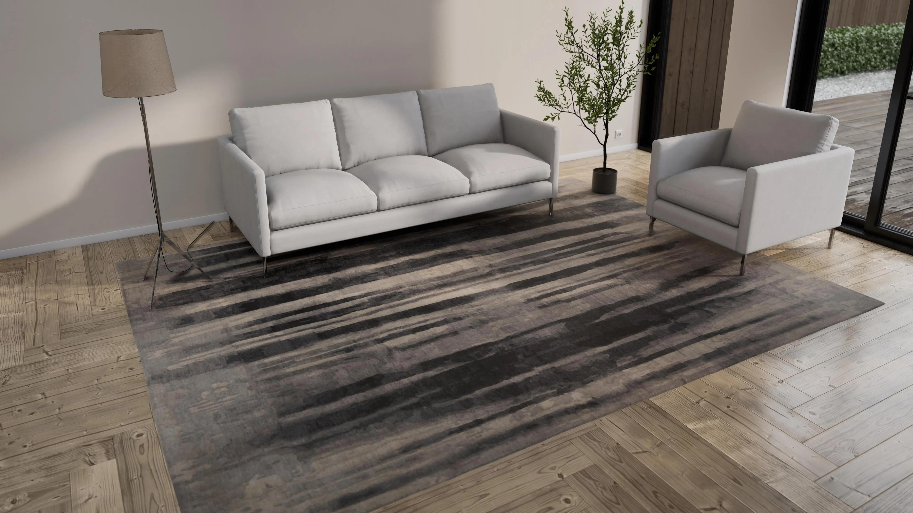 Grey Aurora Tibetan Contemporary Wool Silk Blend Rug - 9' x 12' - Image 8
