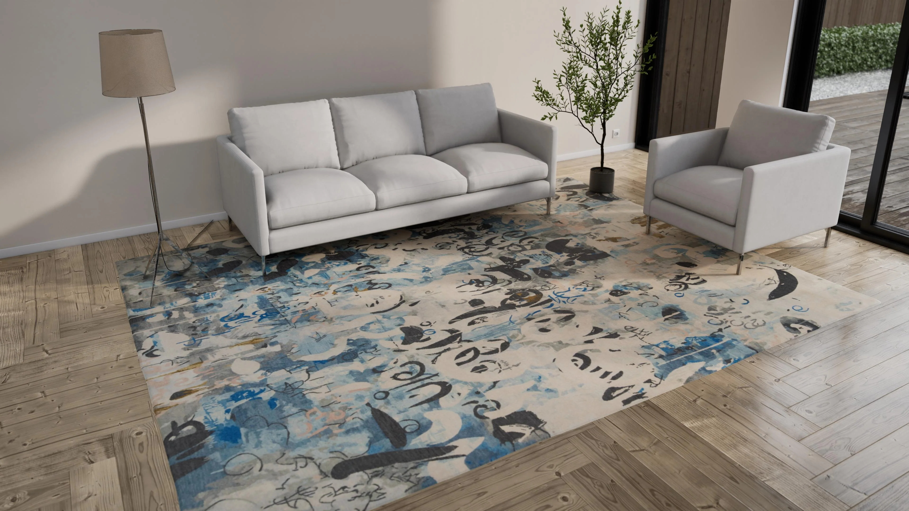 Blue Aurora Tibetan Contemporary Wool Silk Blend Rug - 9' x 12' - Image 8