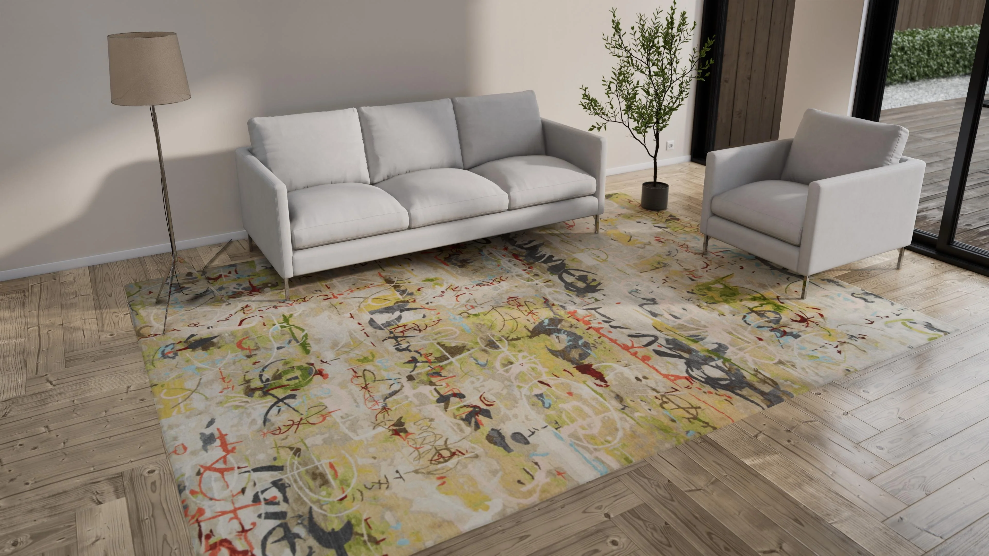 Green Aurora Tibetan Contemporary Wool & Silk Rug - 9' x 12' - Image 8