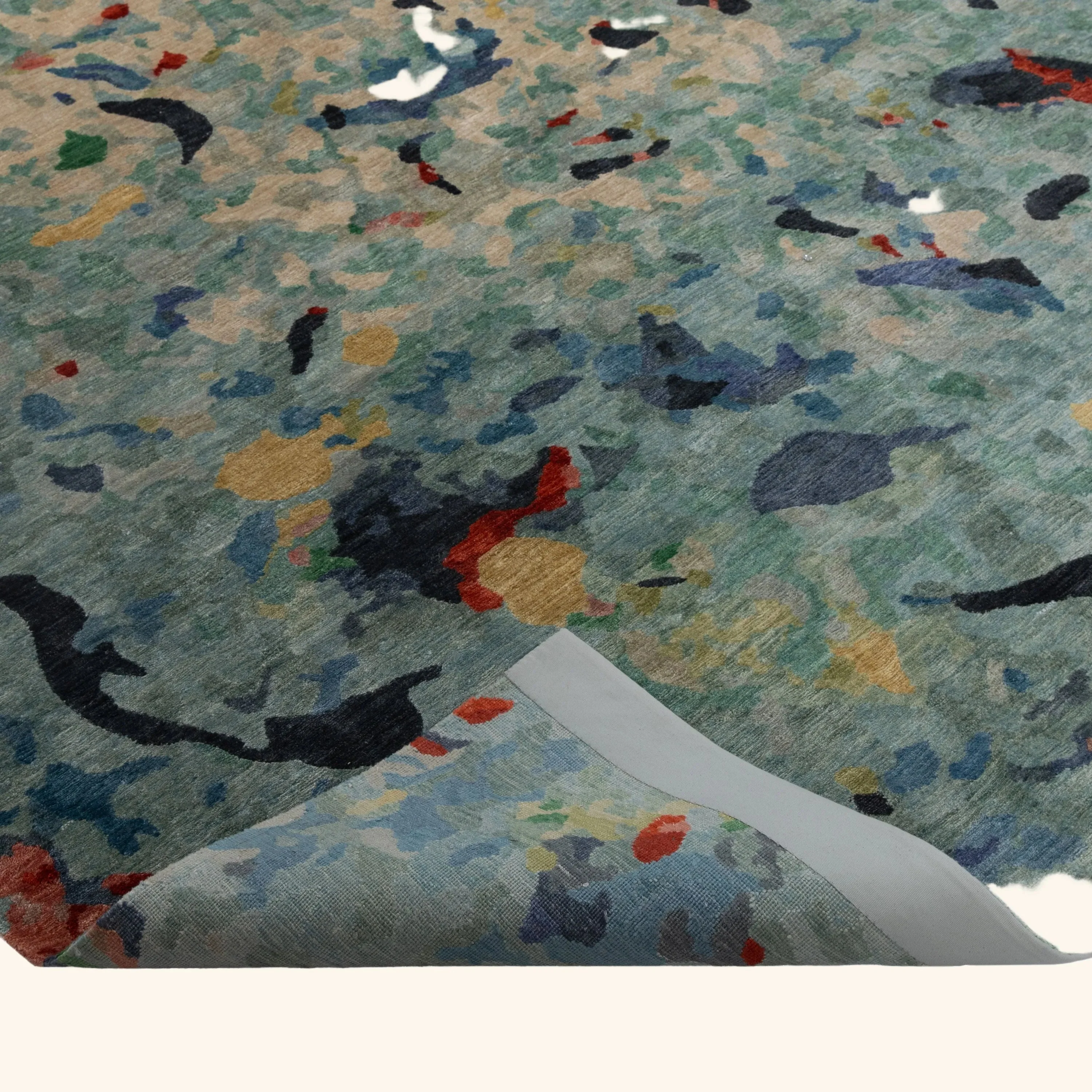 Multicolored Aurora Tibetan Contemporary Wool & Silk Rug - 9' x 12' - Image 5