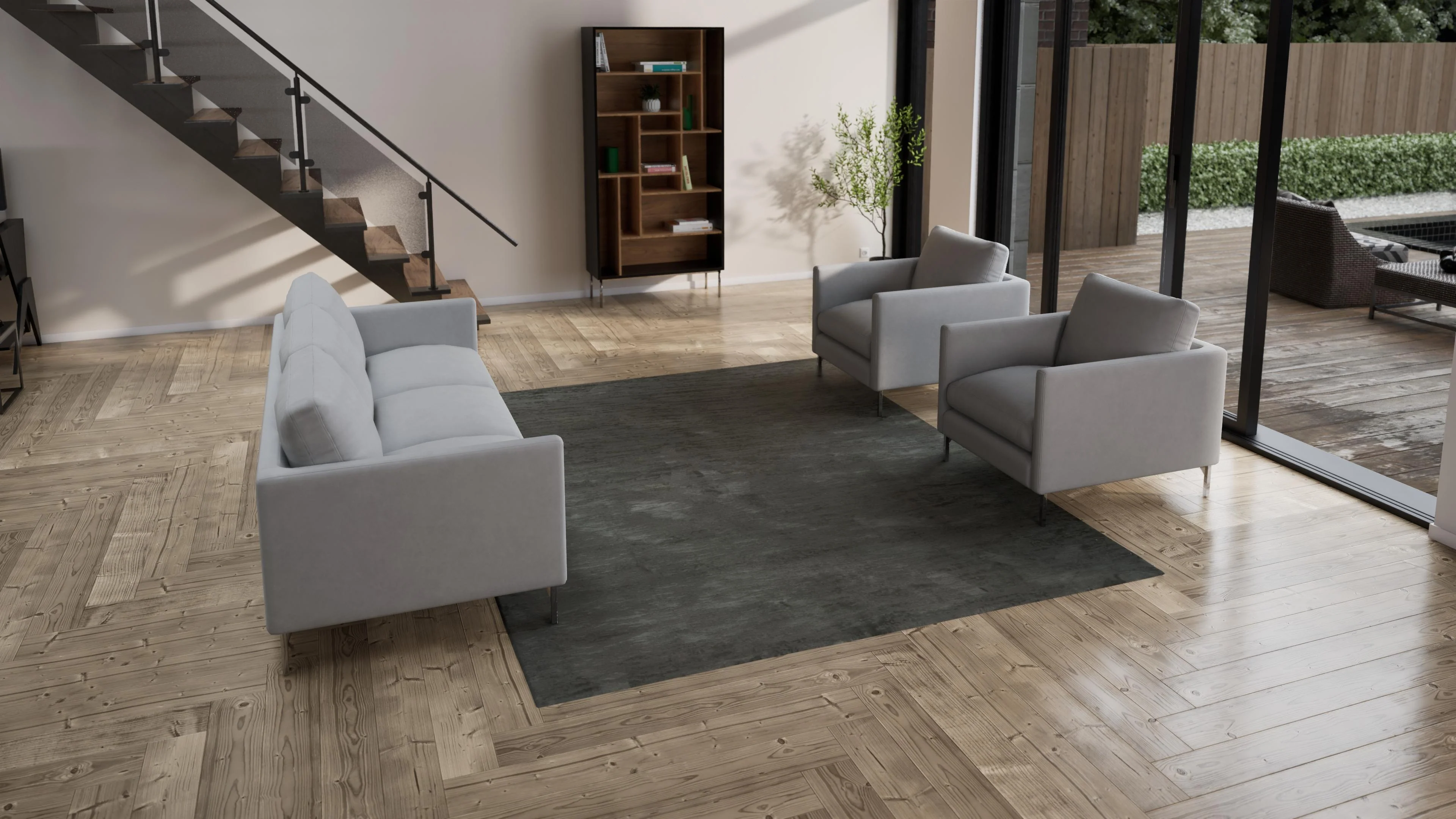 Grey Contemporary Tibetan Wool Silk Blend Rug - 8' x 10' - Image 3