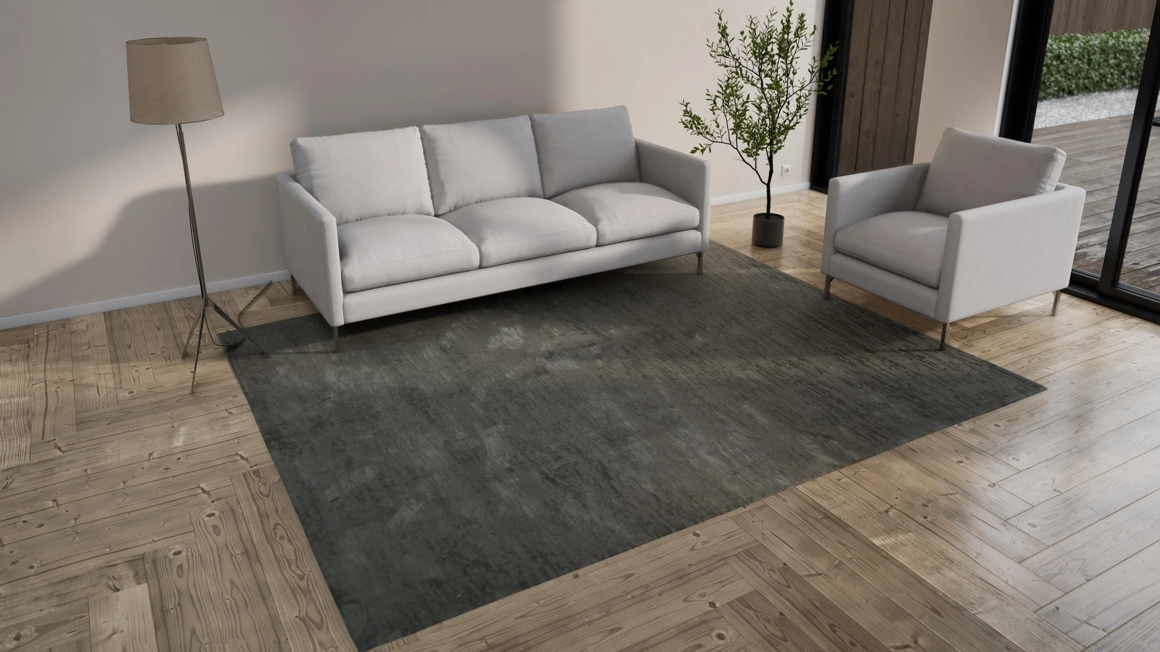 Grey Contemporary Tibetan Wool Silk Blend Rug - 8' x 10' - Image 8