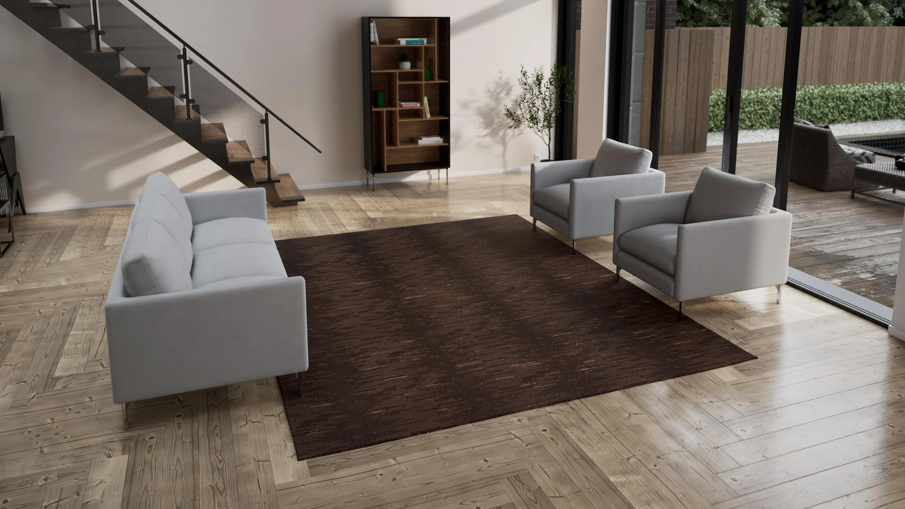 Brown Modern Wool Silk Blend Rug - 9'2" x 11' - Image 3
