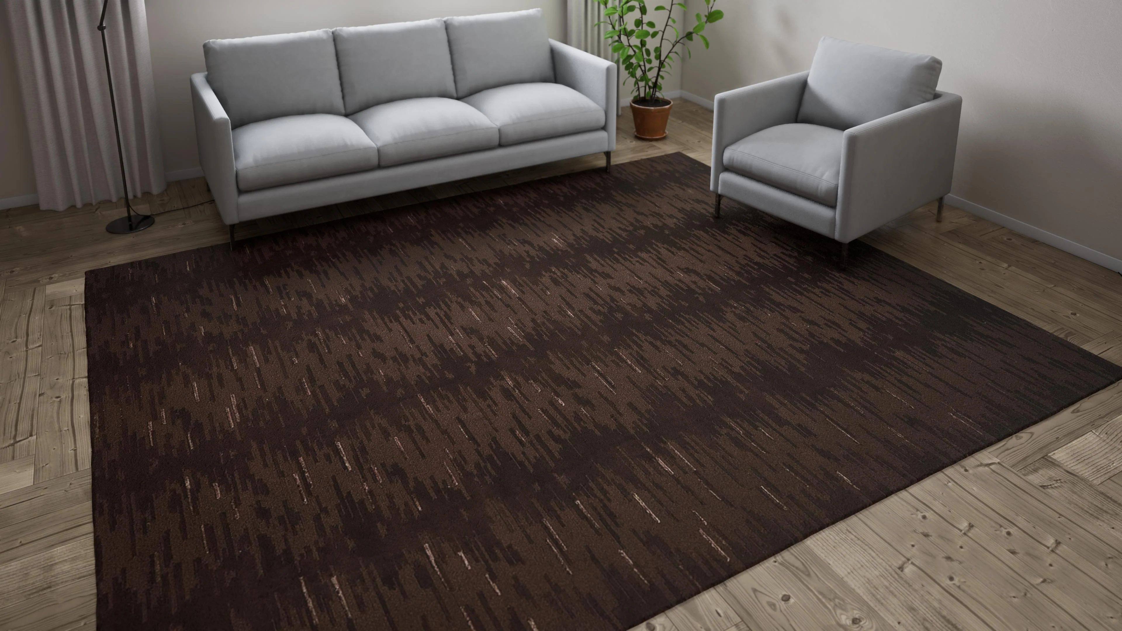 Brown Modern Wool Silk Blend Rug - 9'2" x 11' - Image 5