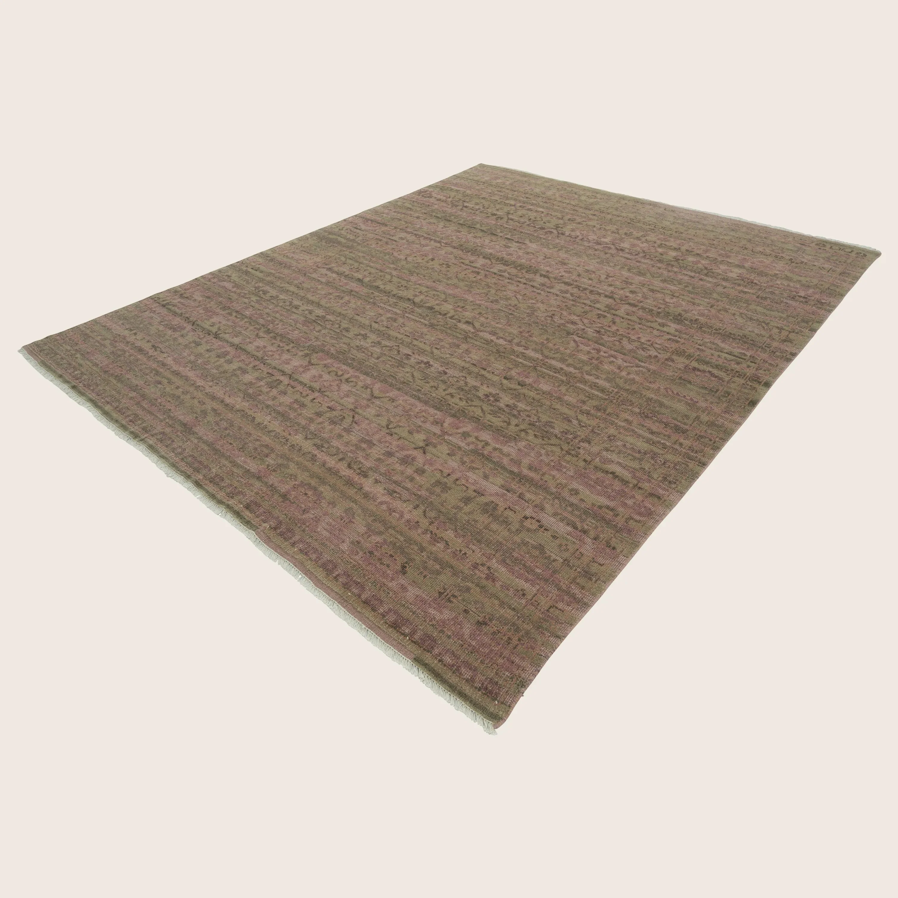 Pink Green Traditional Wool Rug - 8' x 10' - Image 4