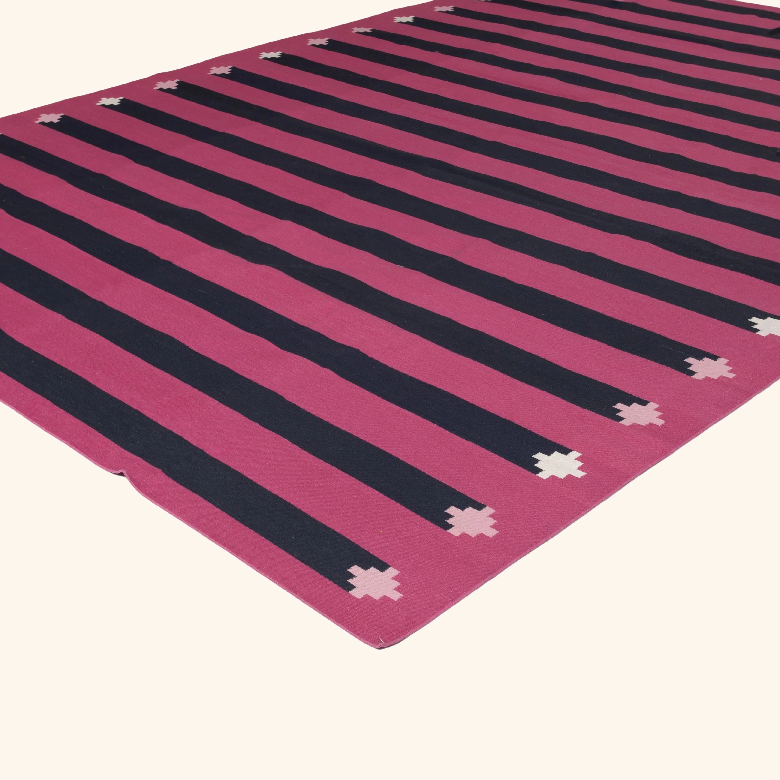 Pink & Navy Flatweave Cotton Rug - 8'1" x 11'1" - Image 3