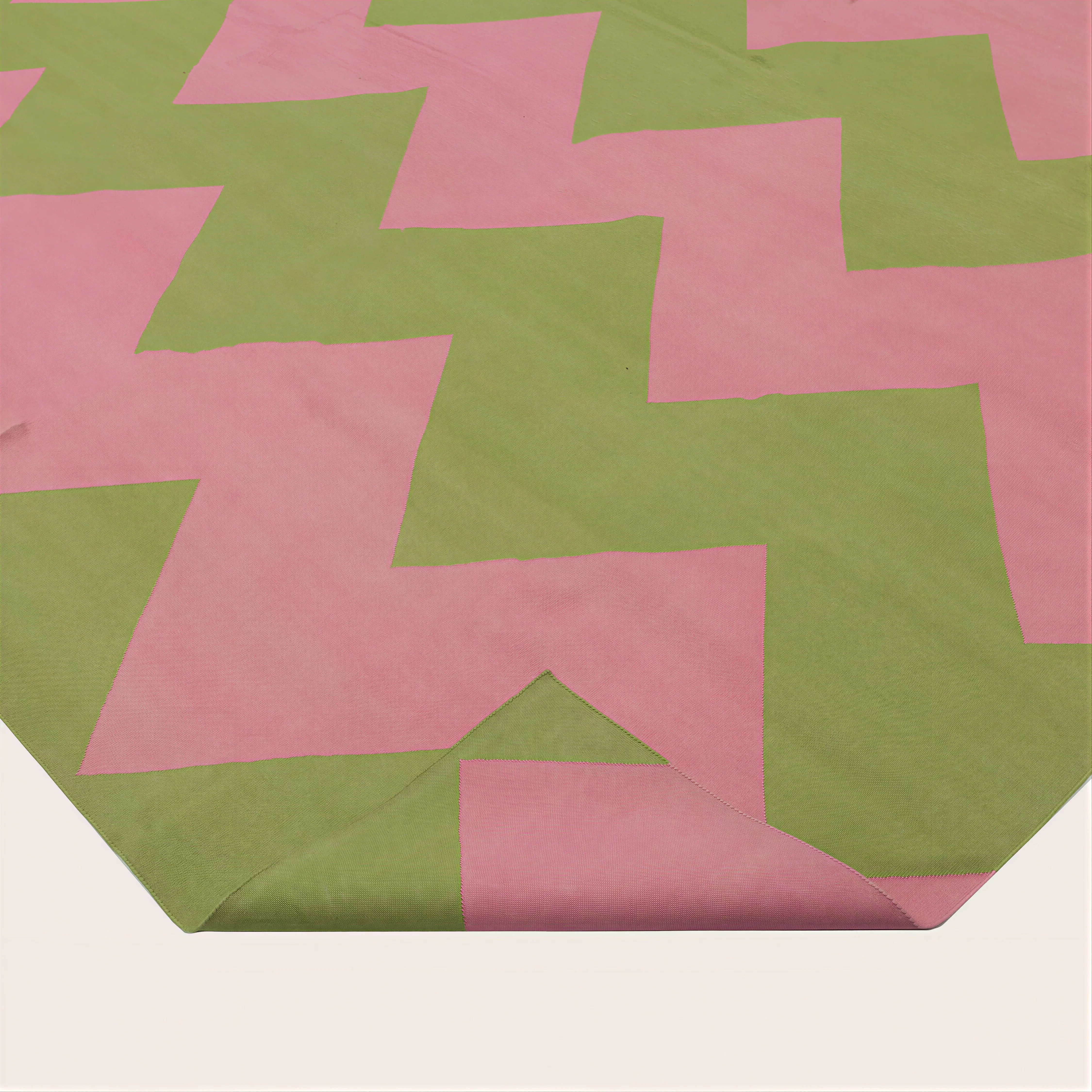 Pink & Green Chevron Dhurrie Cotton Rug - 8'10" x 11'10" - Image 5