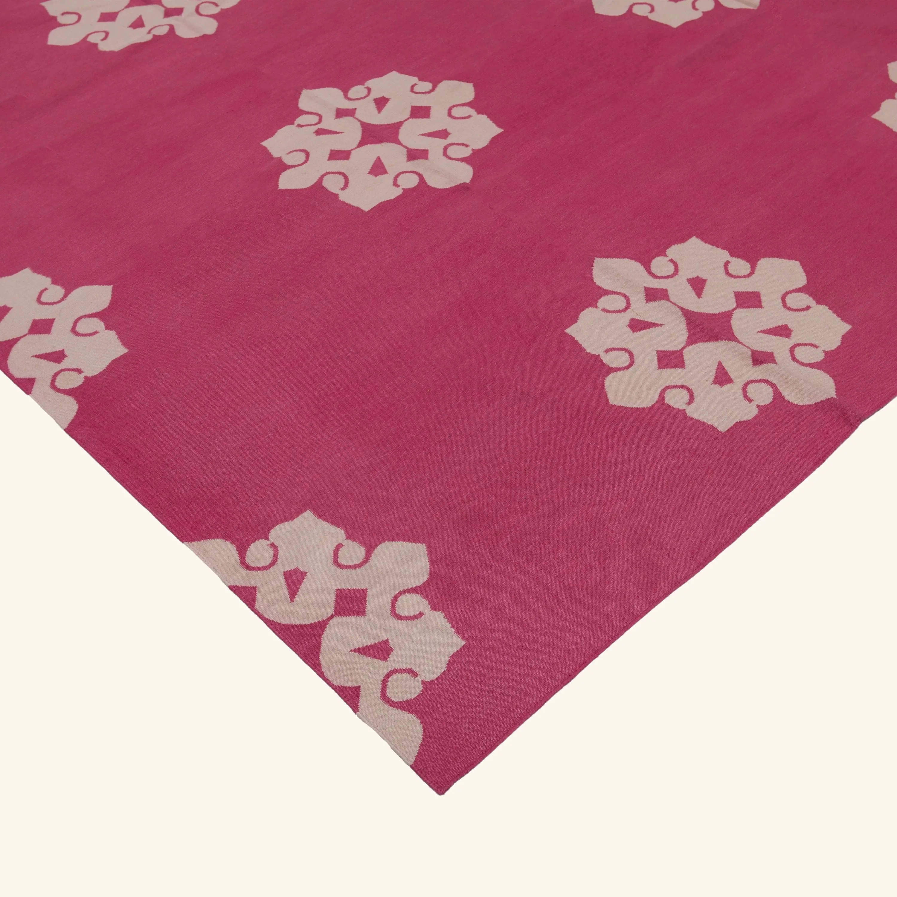Pink Floral Dhurrie Cotton Rug - 10'1" x 13'7" - Image 3