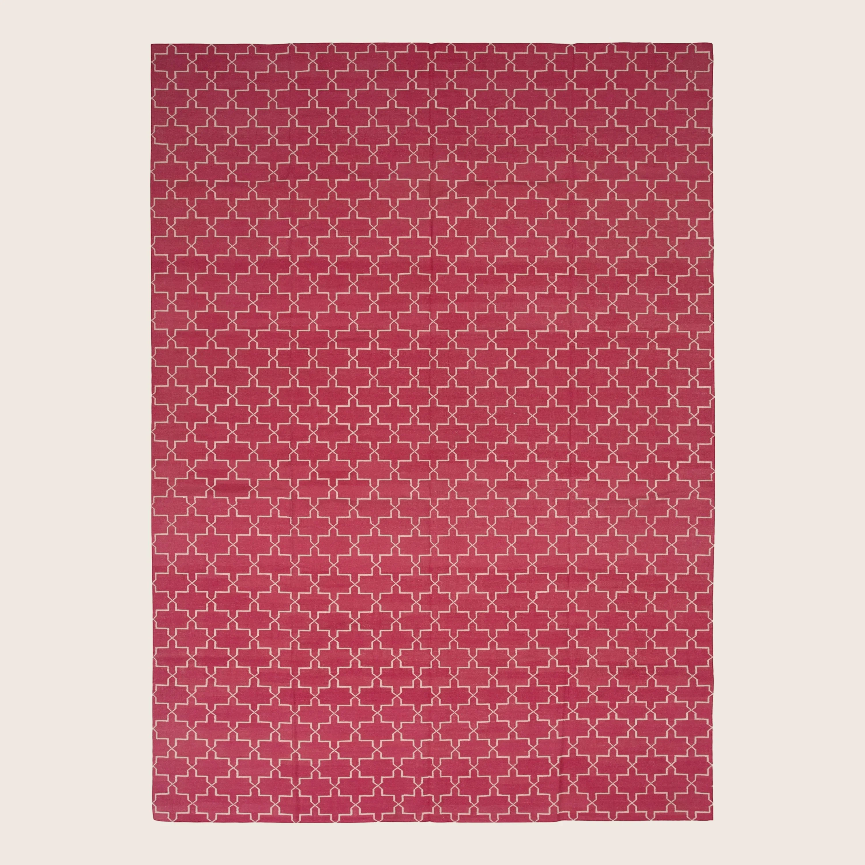 Pink Geometric Dhurrie Cotton Rug - 10' x 14'