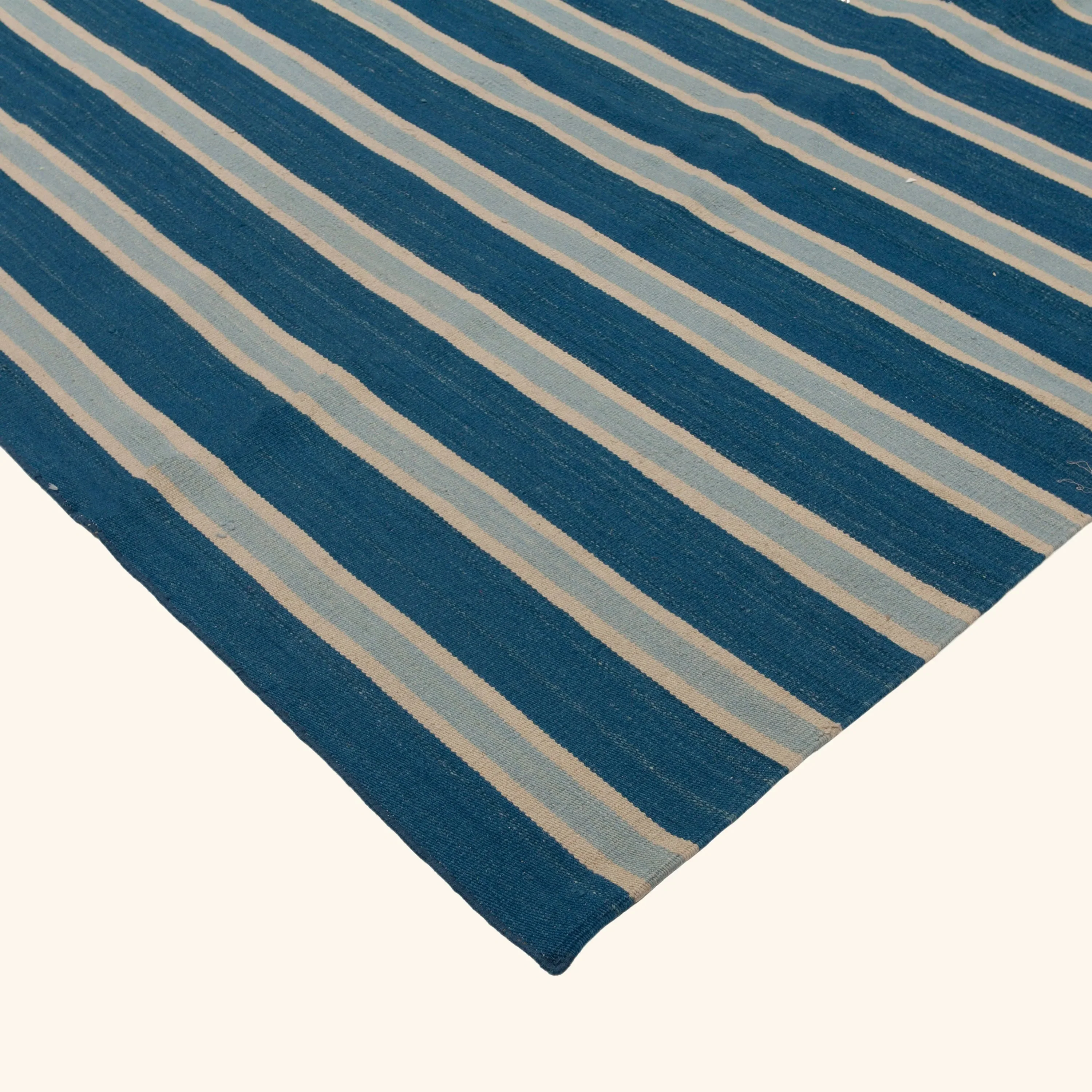 Blue Striped Dhurrie Wool Rug - 10' x 14' - Image 3