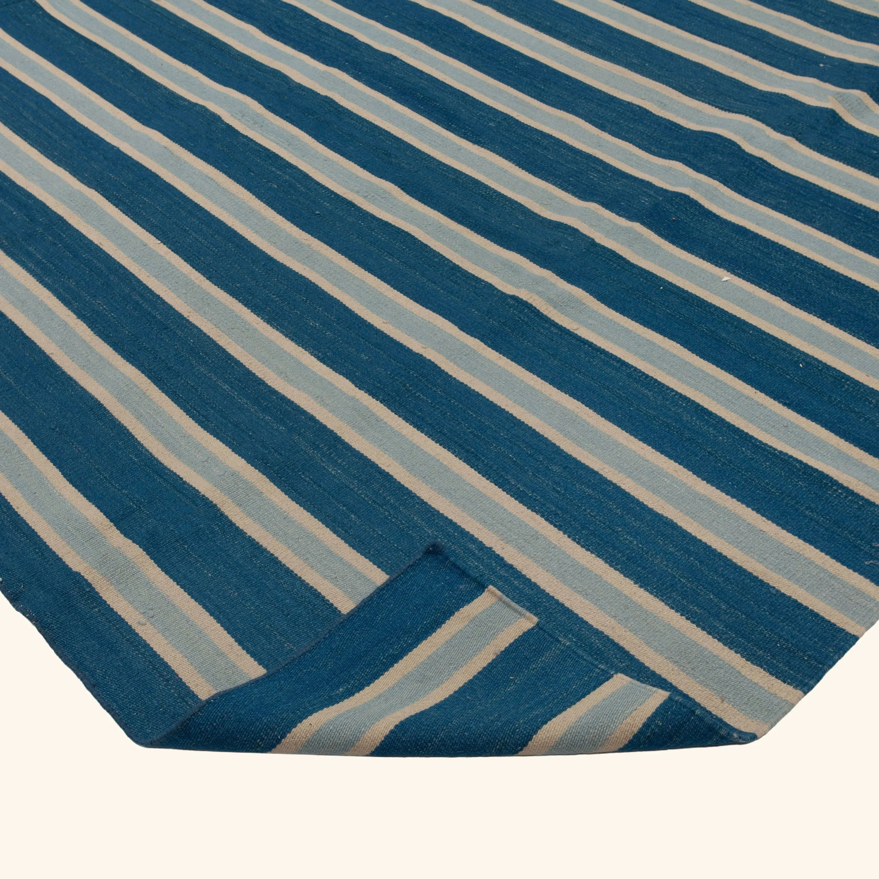 Blue Striped Dhurrie Wool Rug - 10' x 14' - Image 4