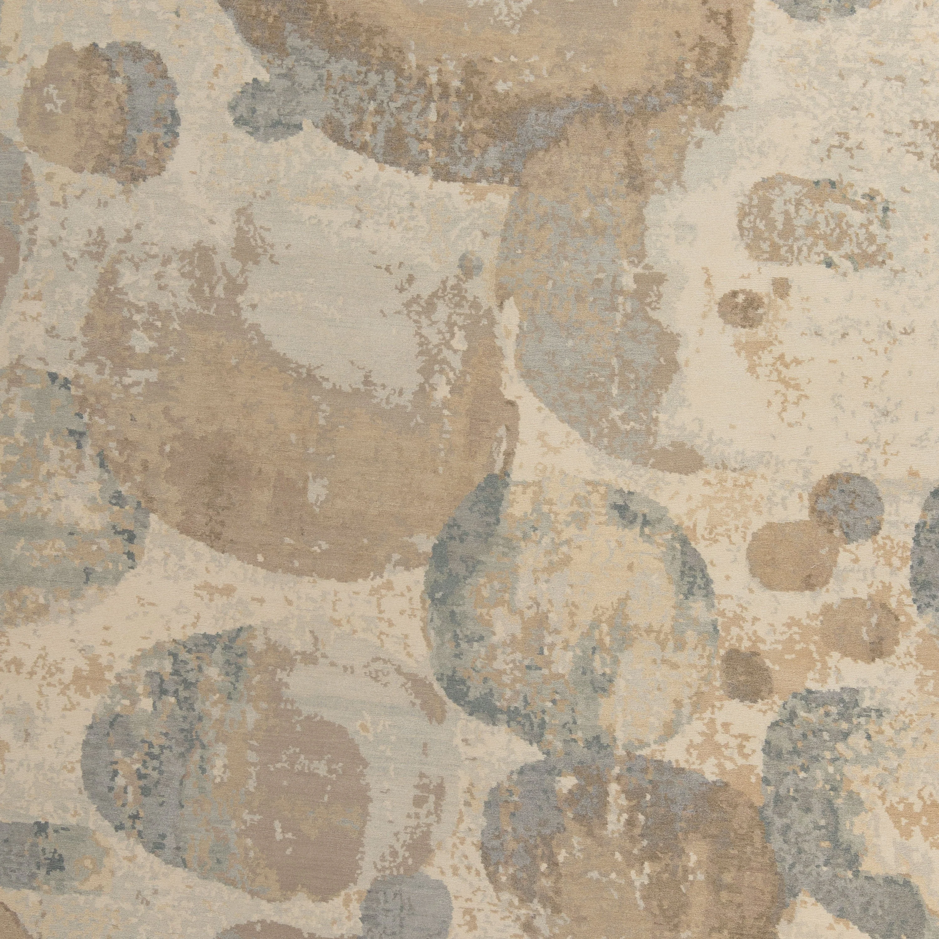 Beige & Blue Contemporary Tibetan Wool Silk Blend Rug - 8' x 10' - Image 2