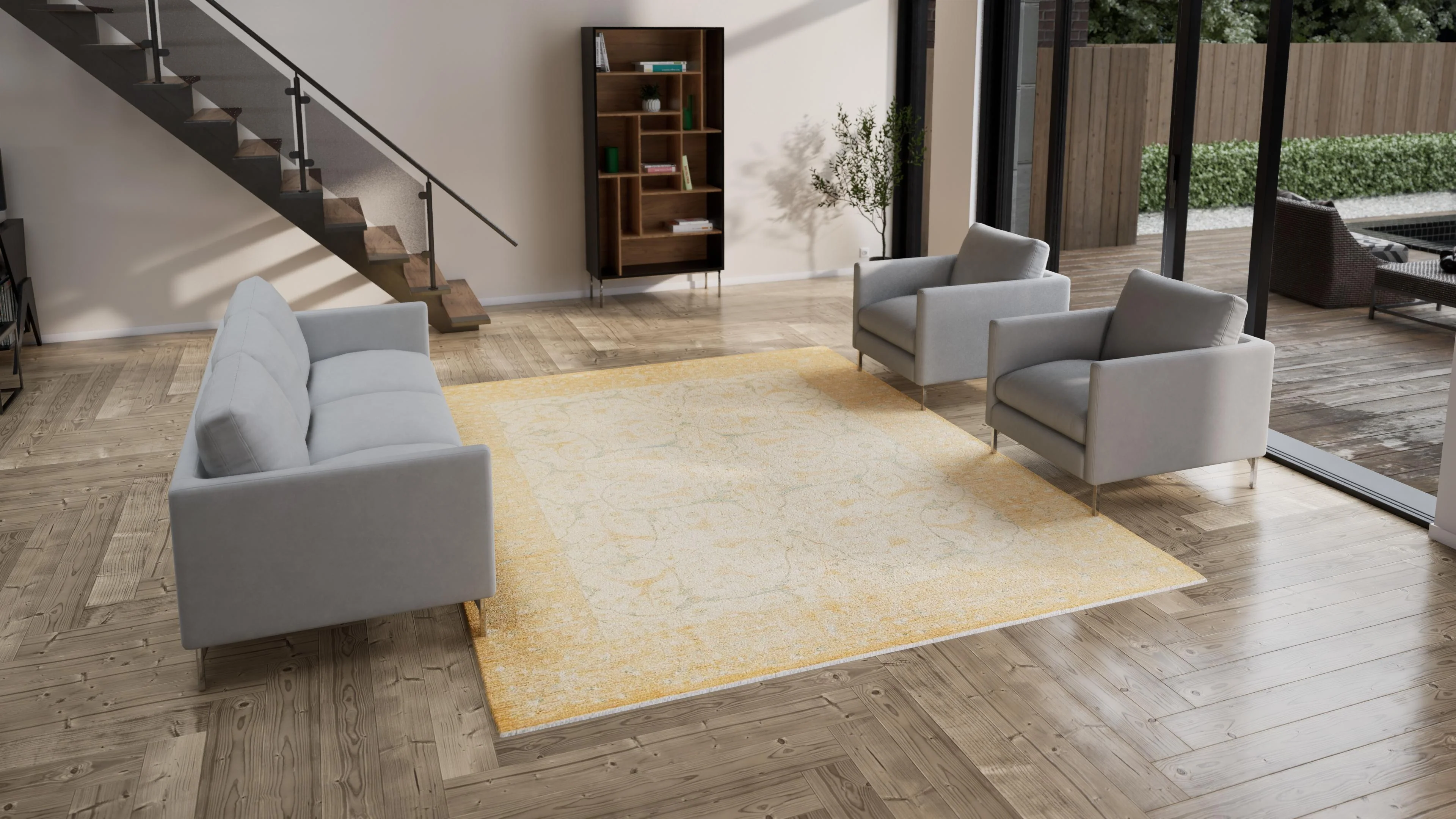Yellow Traditional Wool Rug - 8'8" x 11'10" - Image 3