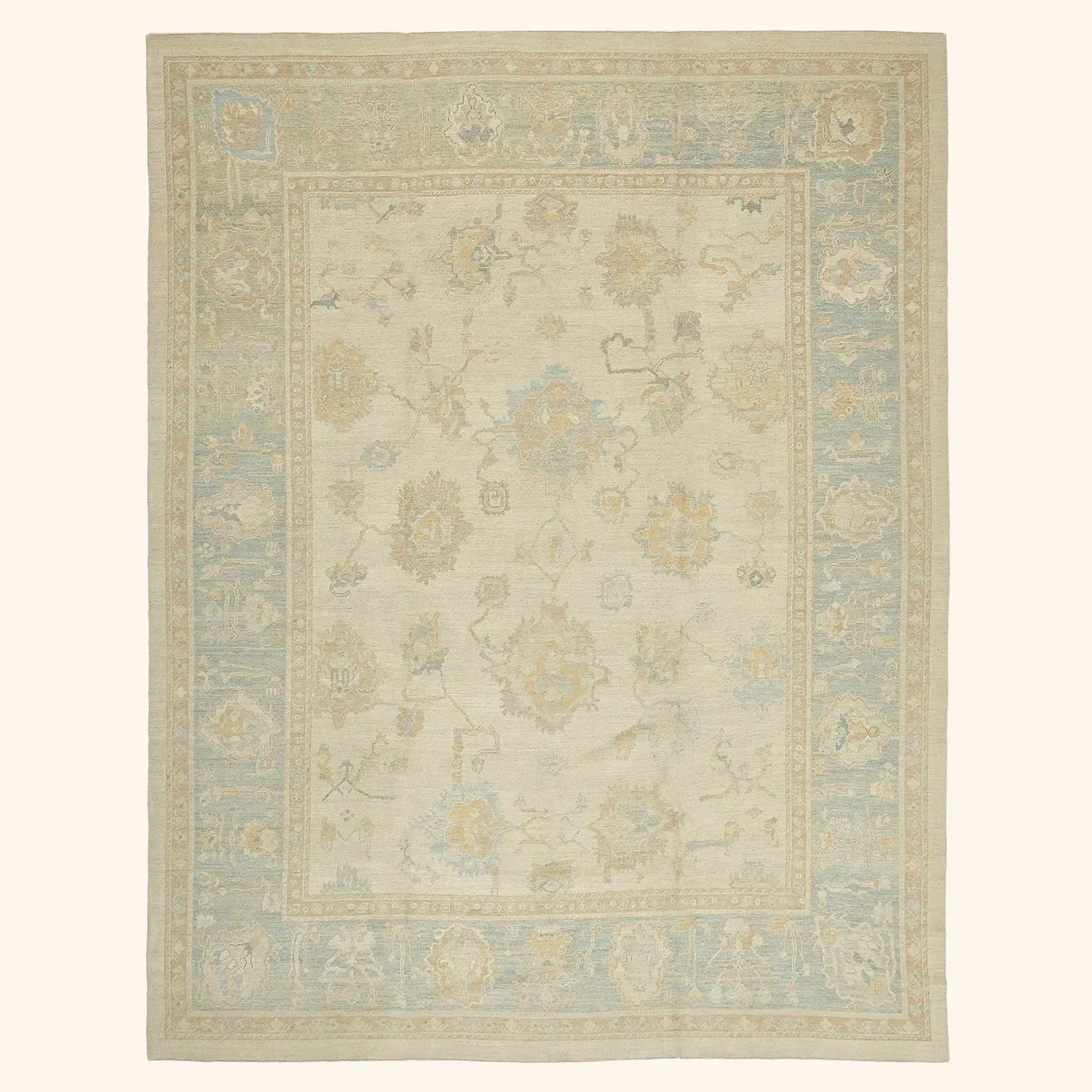 Beige Vintage Traditional Wool Rug - 11'11" x 15'2"