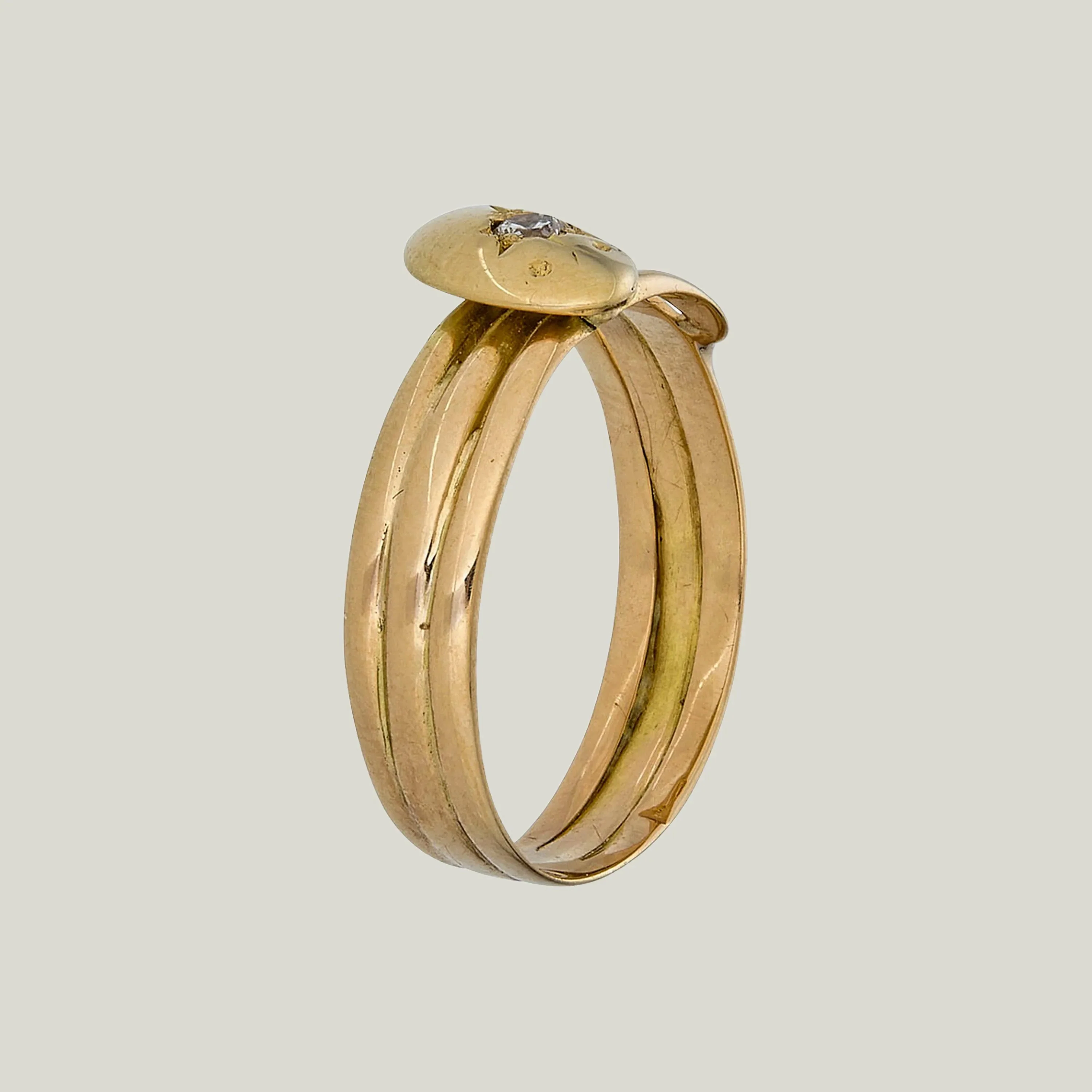 English 1920s 18K Yellow Gold Diamond Snake Ring - Image 2