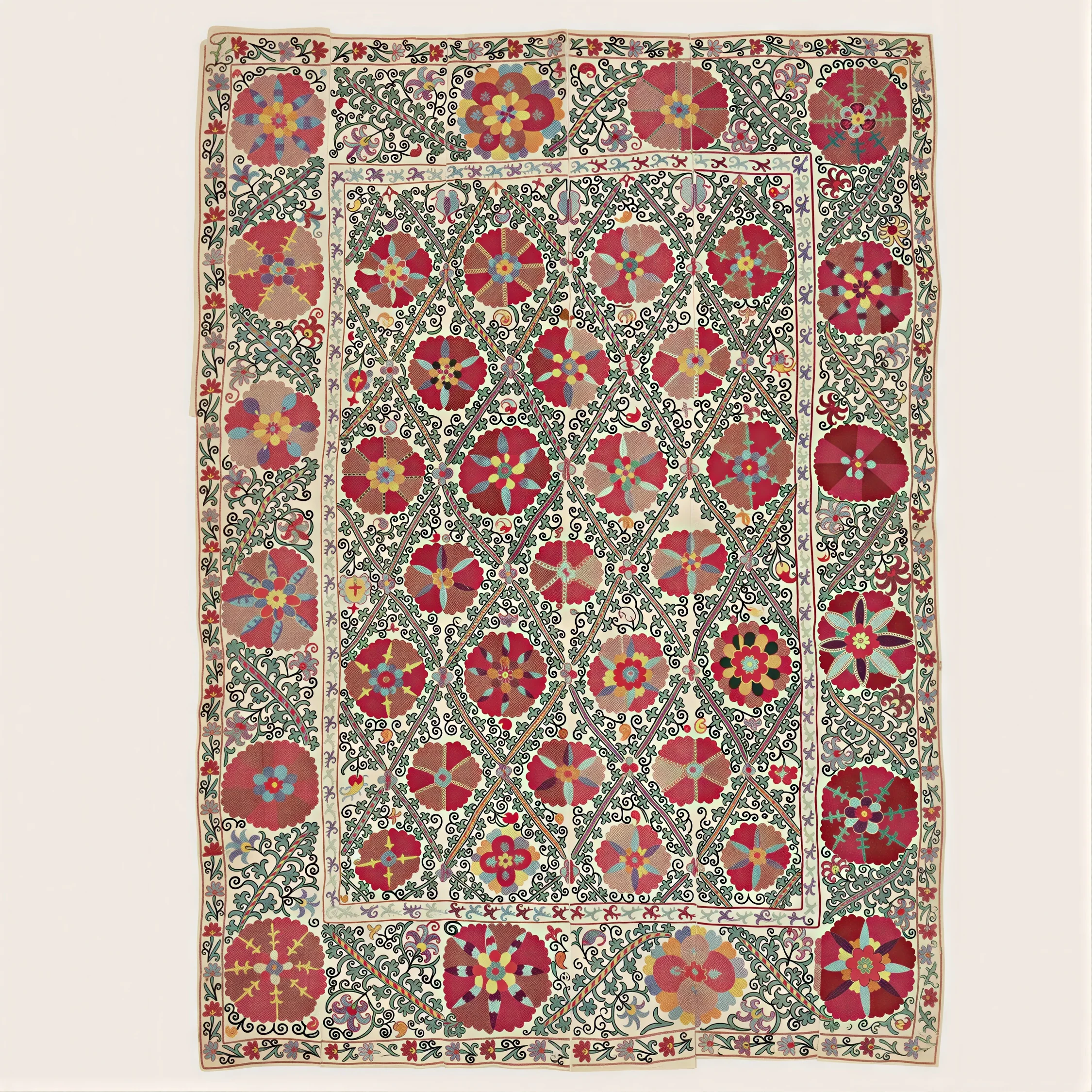 Red & Blue Vintage Traditional Flatweave Wool Rug - 5' x 7'1"