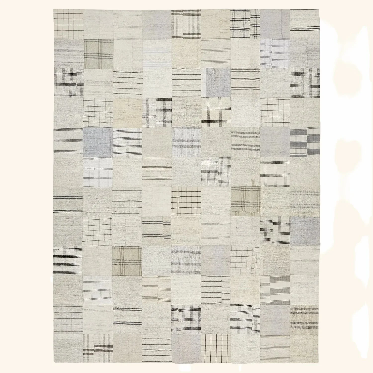 Ivory Patchwork Wool Rug - 9'1" x 12'
