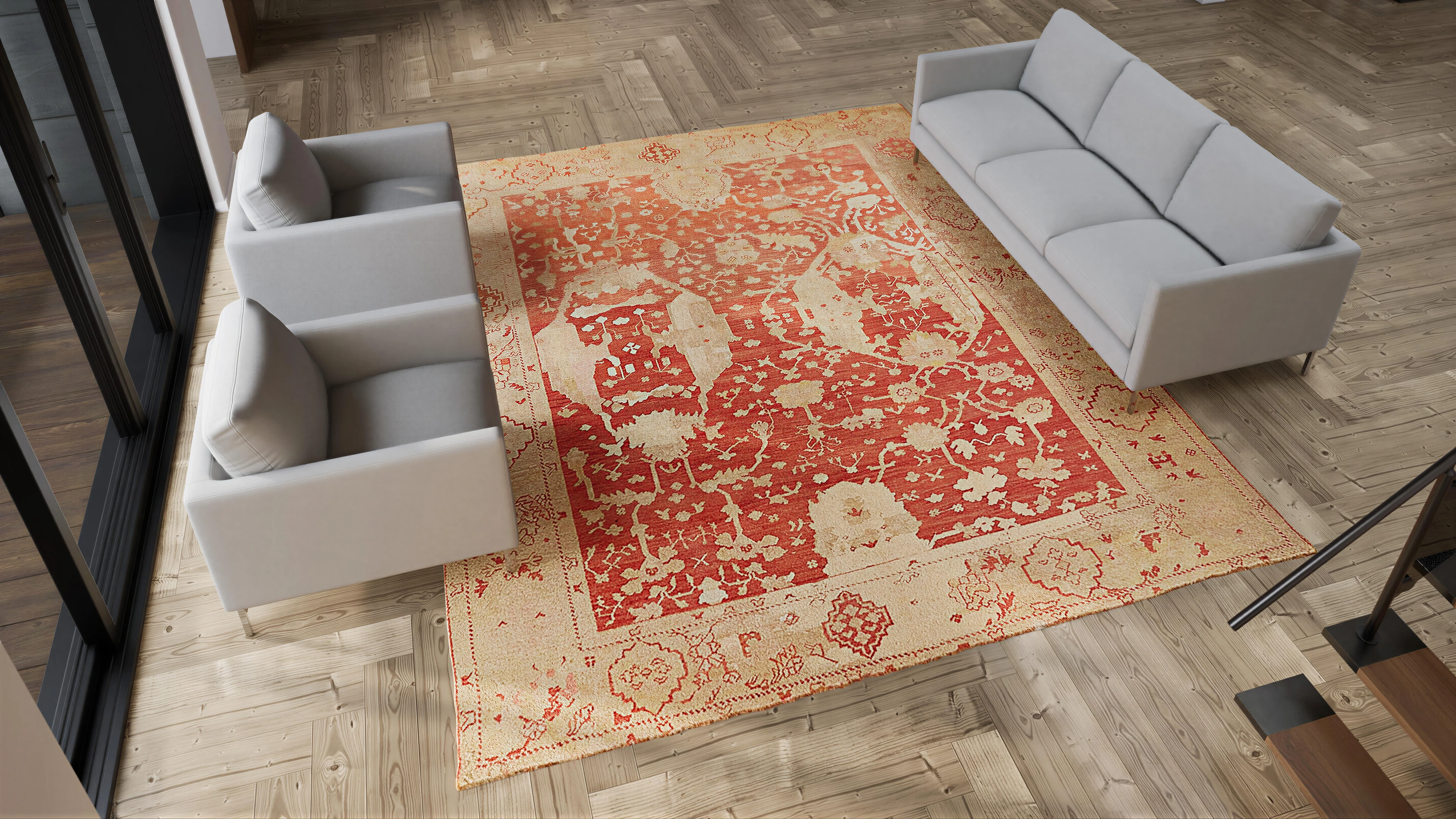 Red Antique Turkish Oushak Rug - 10'10" x 12'6" - Image 4