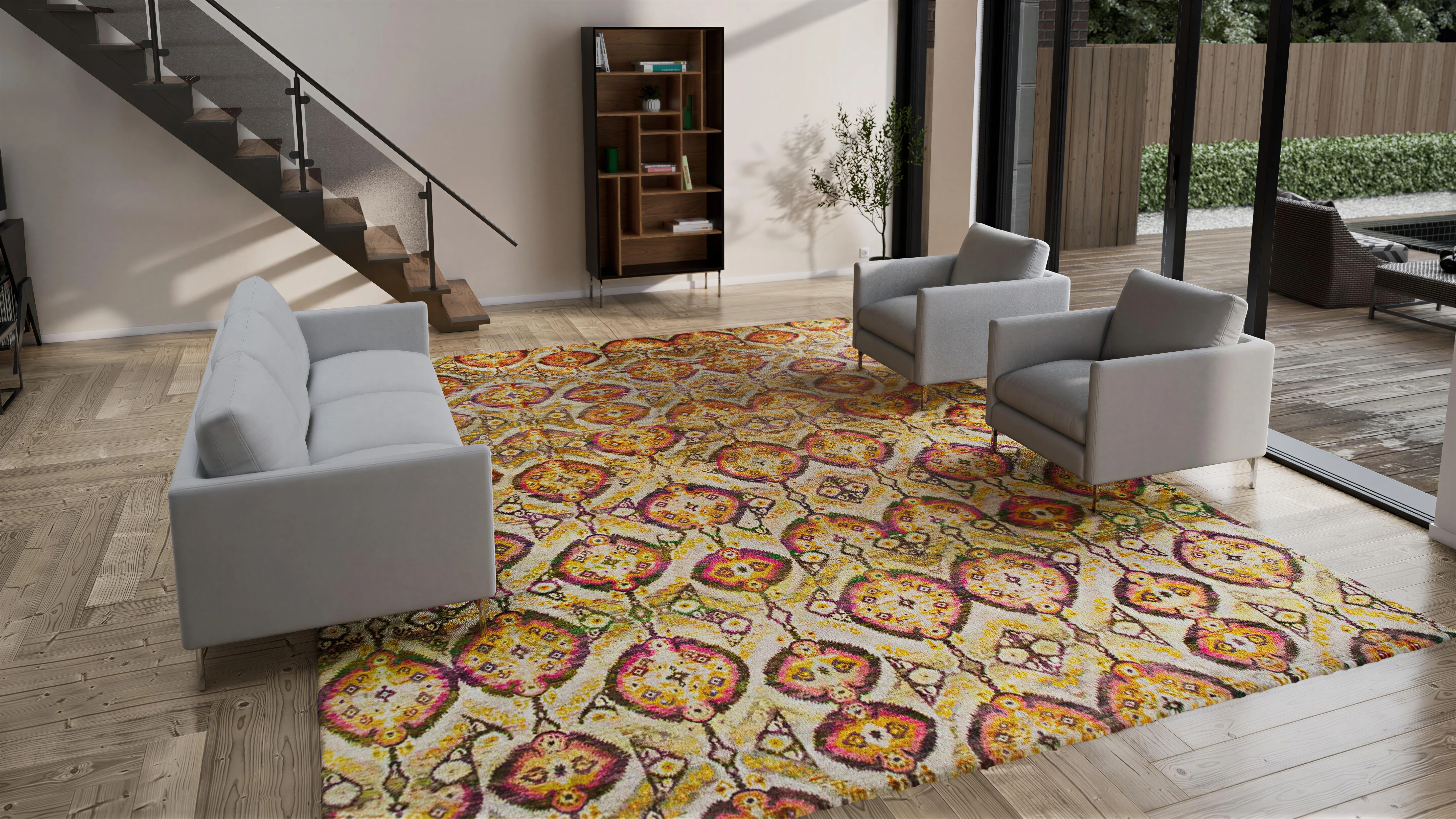 Orange Alchemy & Gold Transitional Wool Silk Blend Rug - 12'11" x 15'11" - Image 3