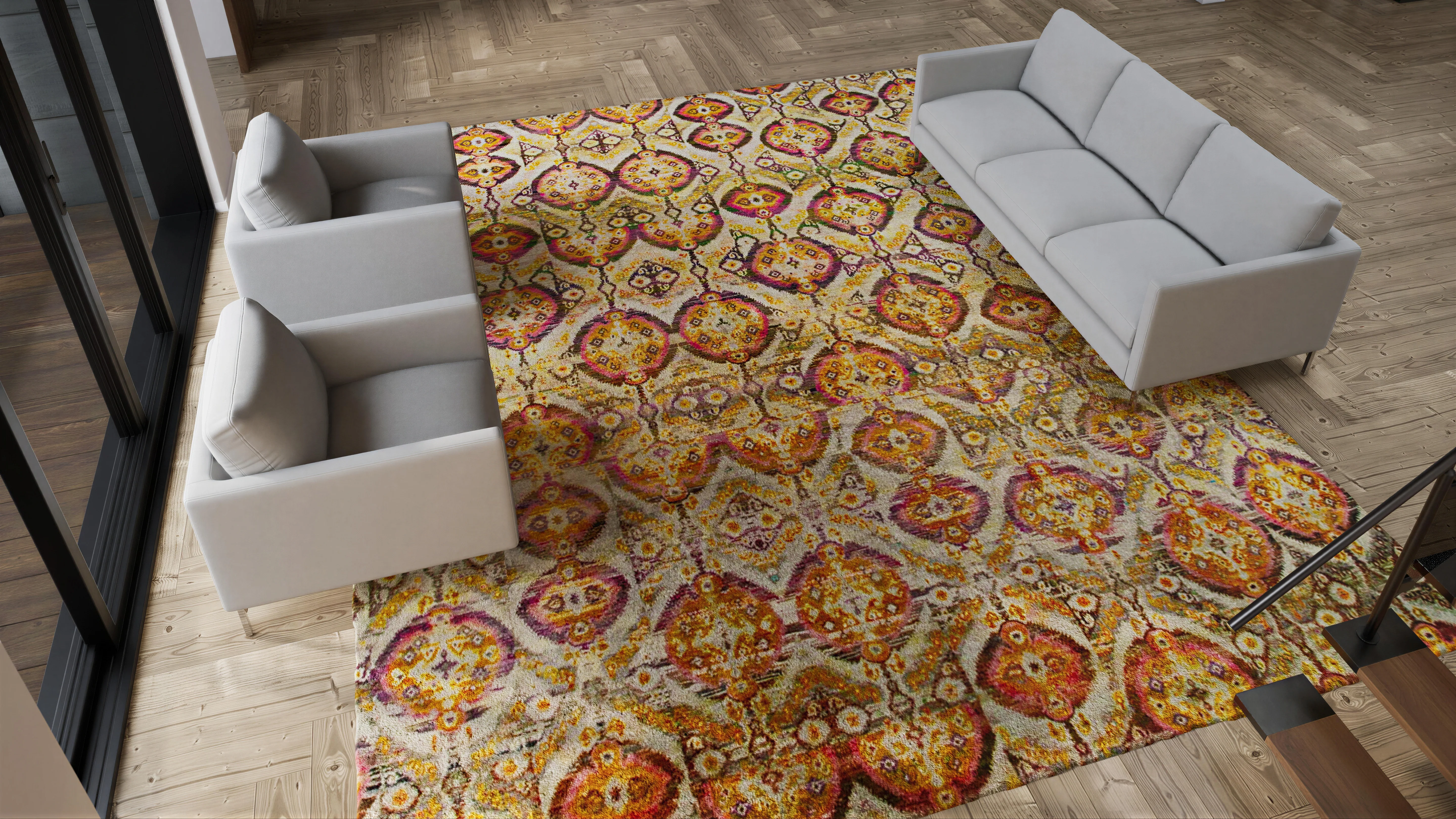 Orange Alchemy & Gold Transitional Wool Silk Blend Rug - 12'11" x 15'11" - Image 7