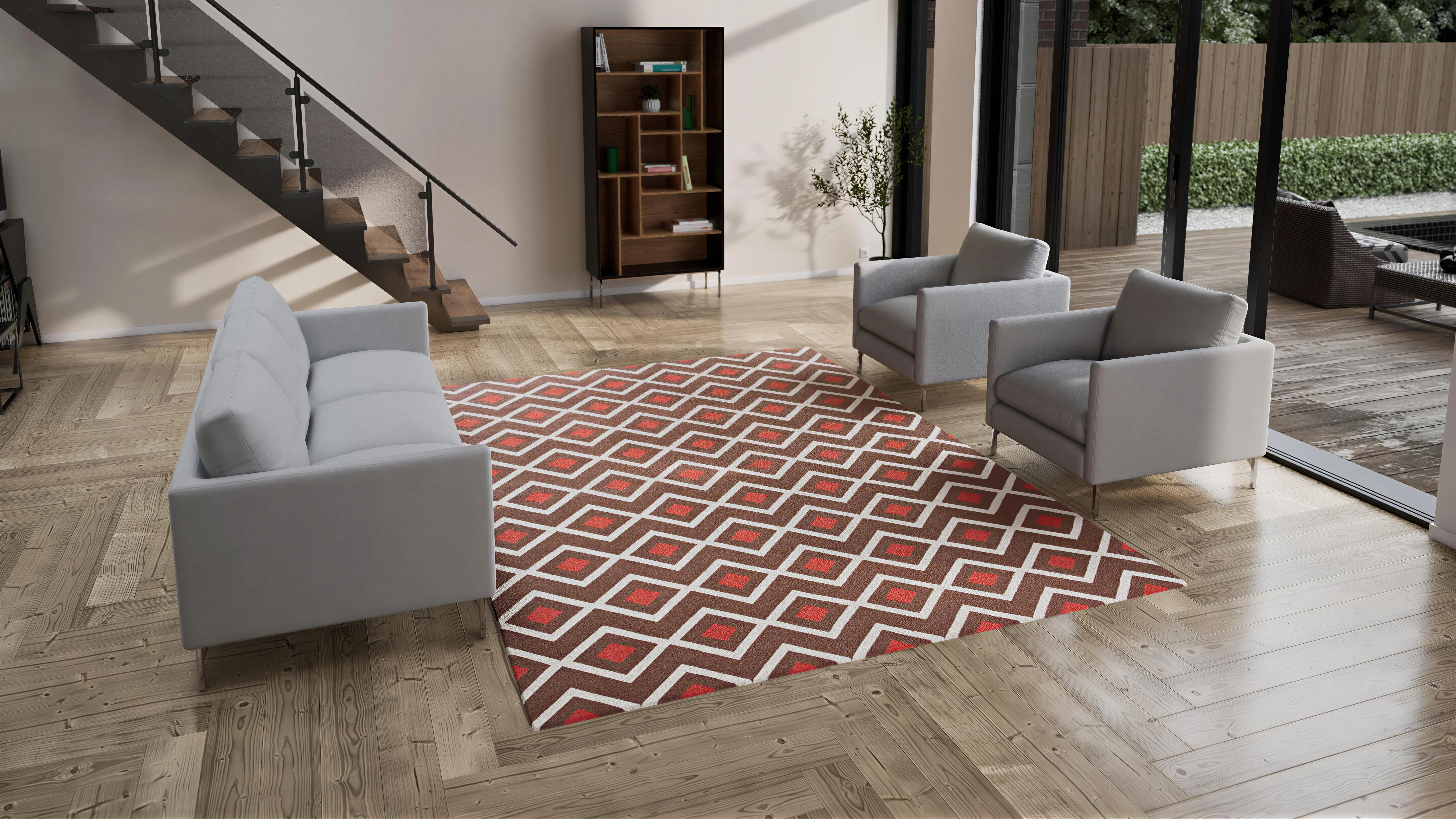 Red & Brown Flatweave Cotton Rug - 8'10" x 11'10" - Image 5