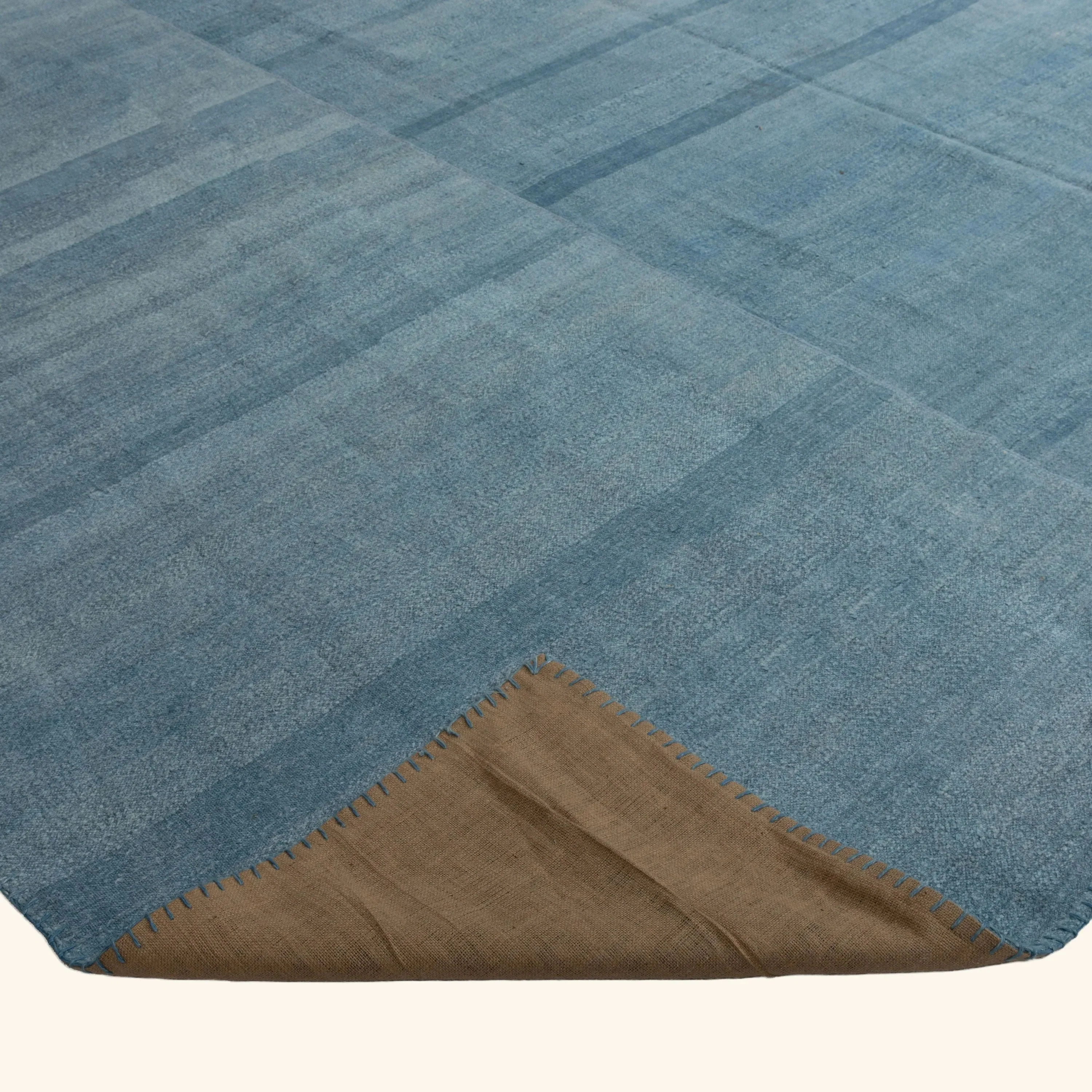 Solid Blue Turkish Flatweave Wool Rug - 13'6" x 16'8" - Image 4
