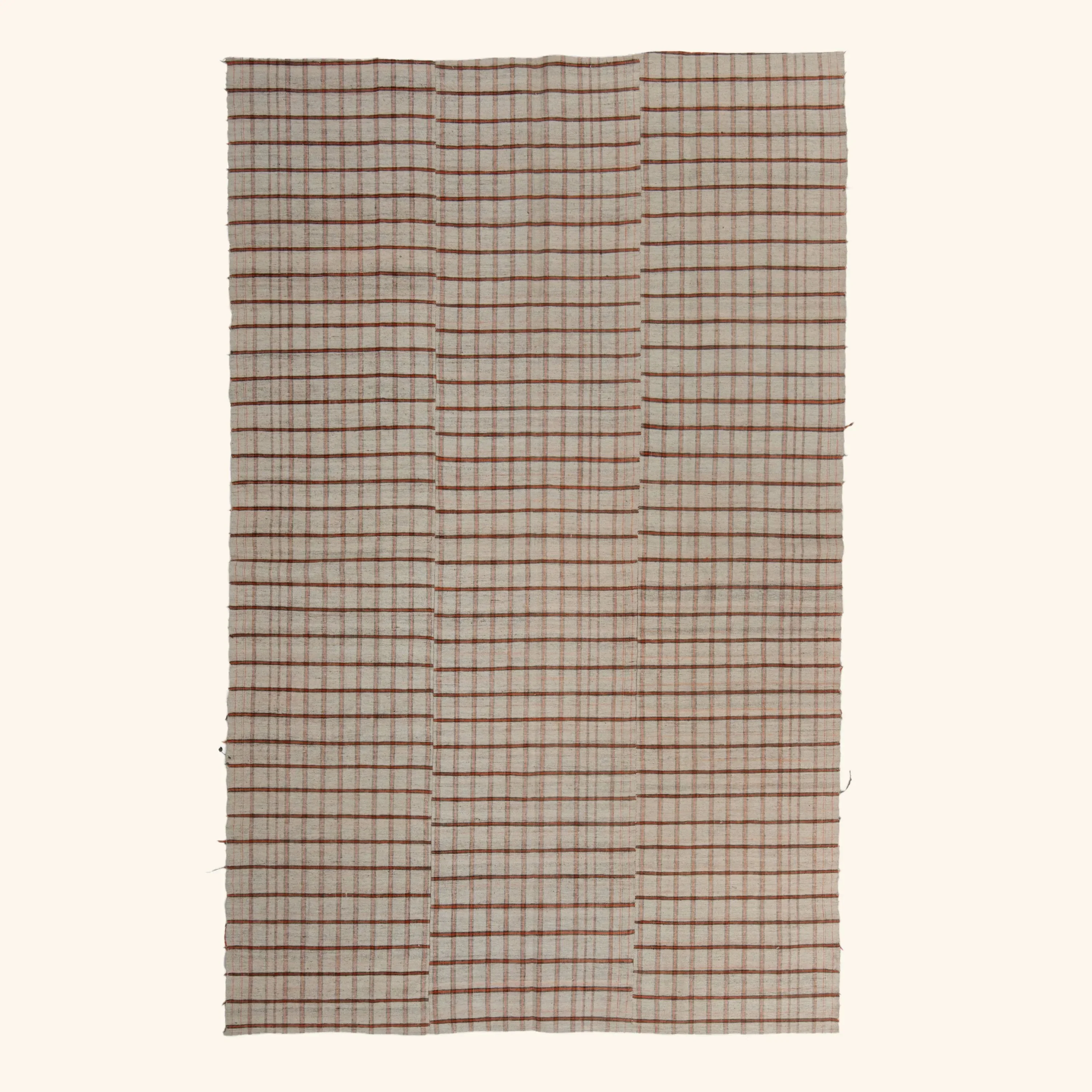 Red & Cream Plaid Flatweave Wool Rug - 5'10" x 9'3"