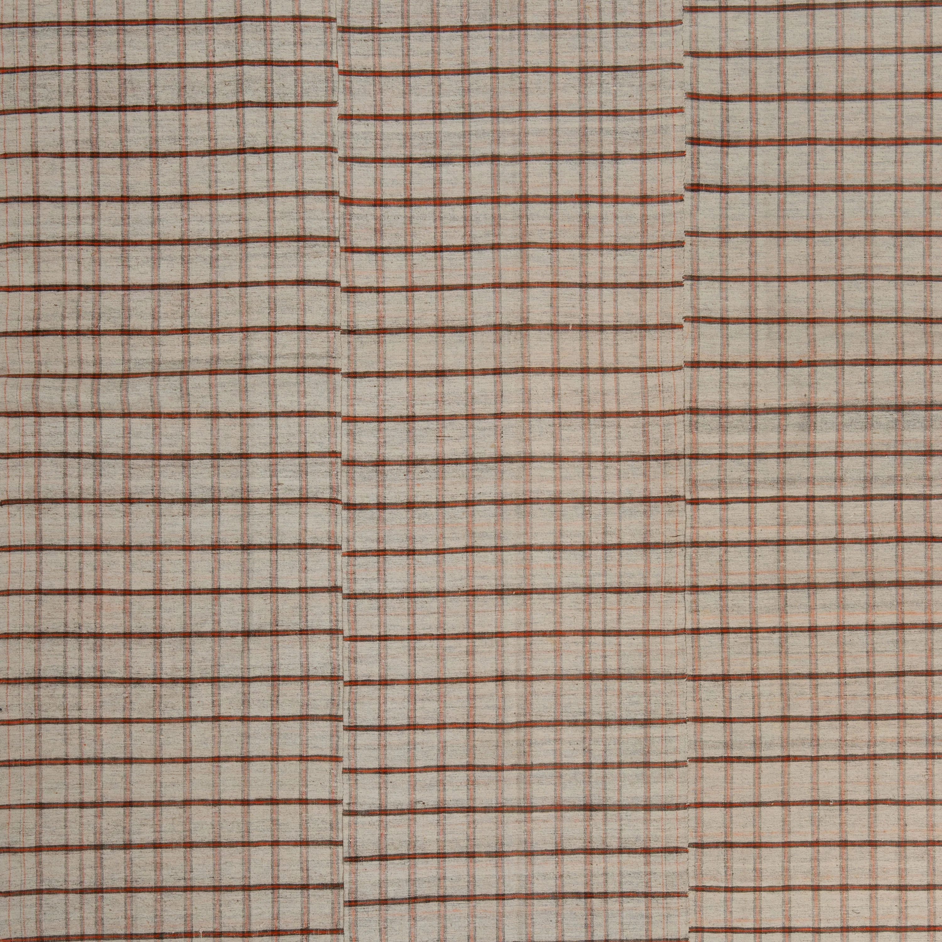Red & Cream Plaid Flatweave Wool Rug - 5'10" x 9'3" - Image 2