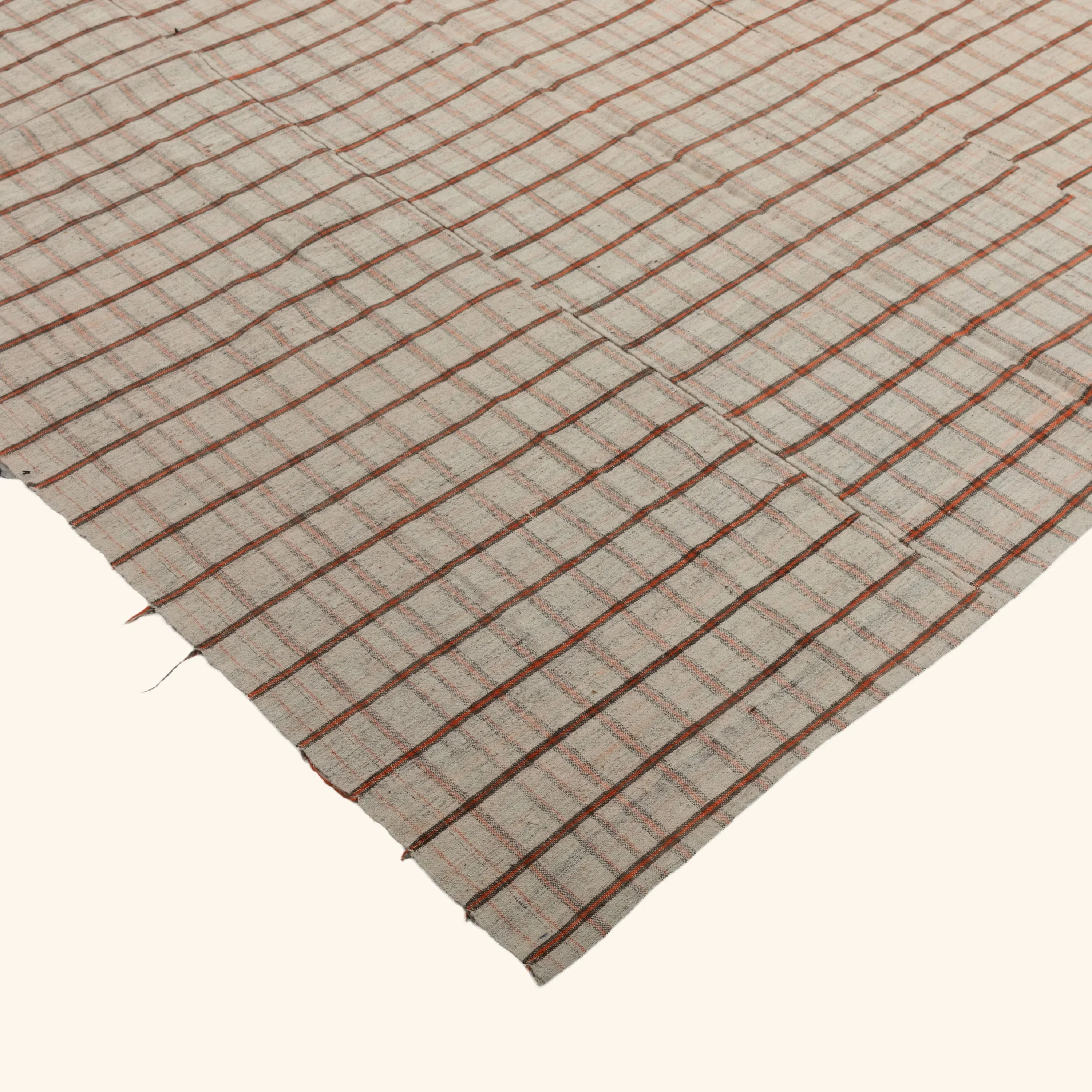 Red & Cream Plaid Flatweave Wool Rug - 5'10" x 9'3" - Image 3