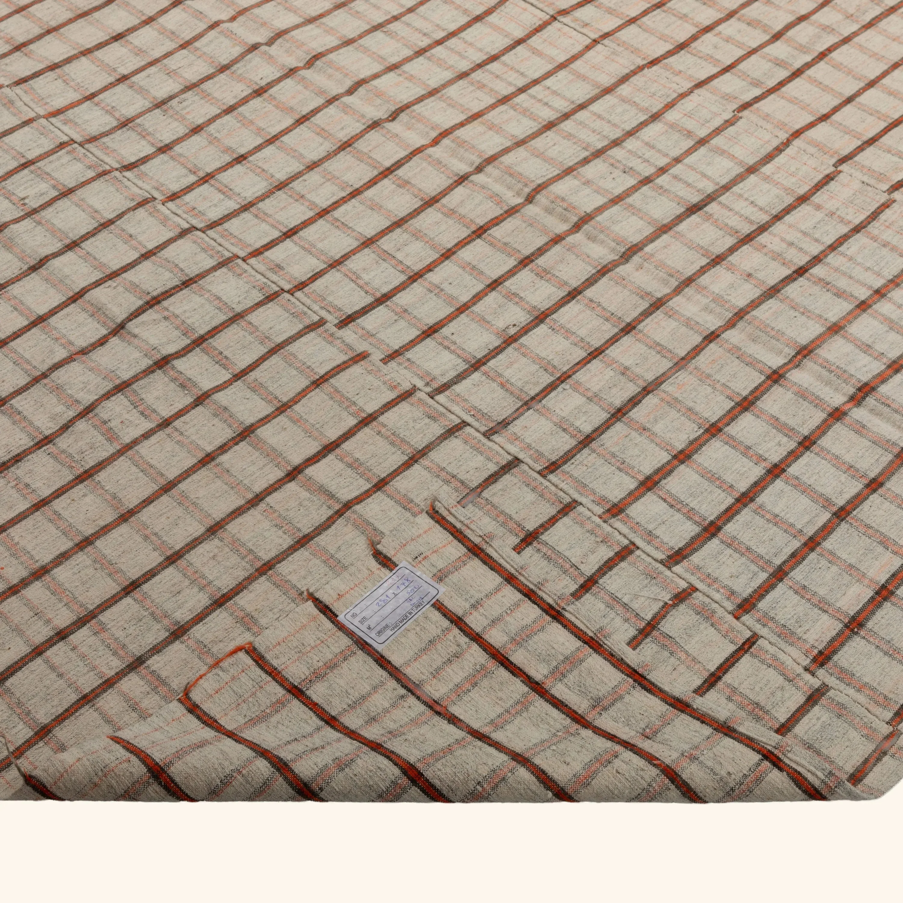 Red & Cream Plaid Flatweave Wool Rug - 5'10" x 9'3" - Image 4