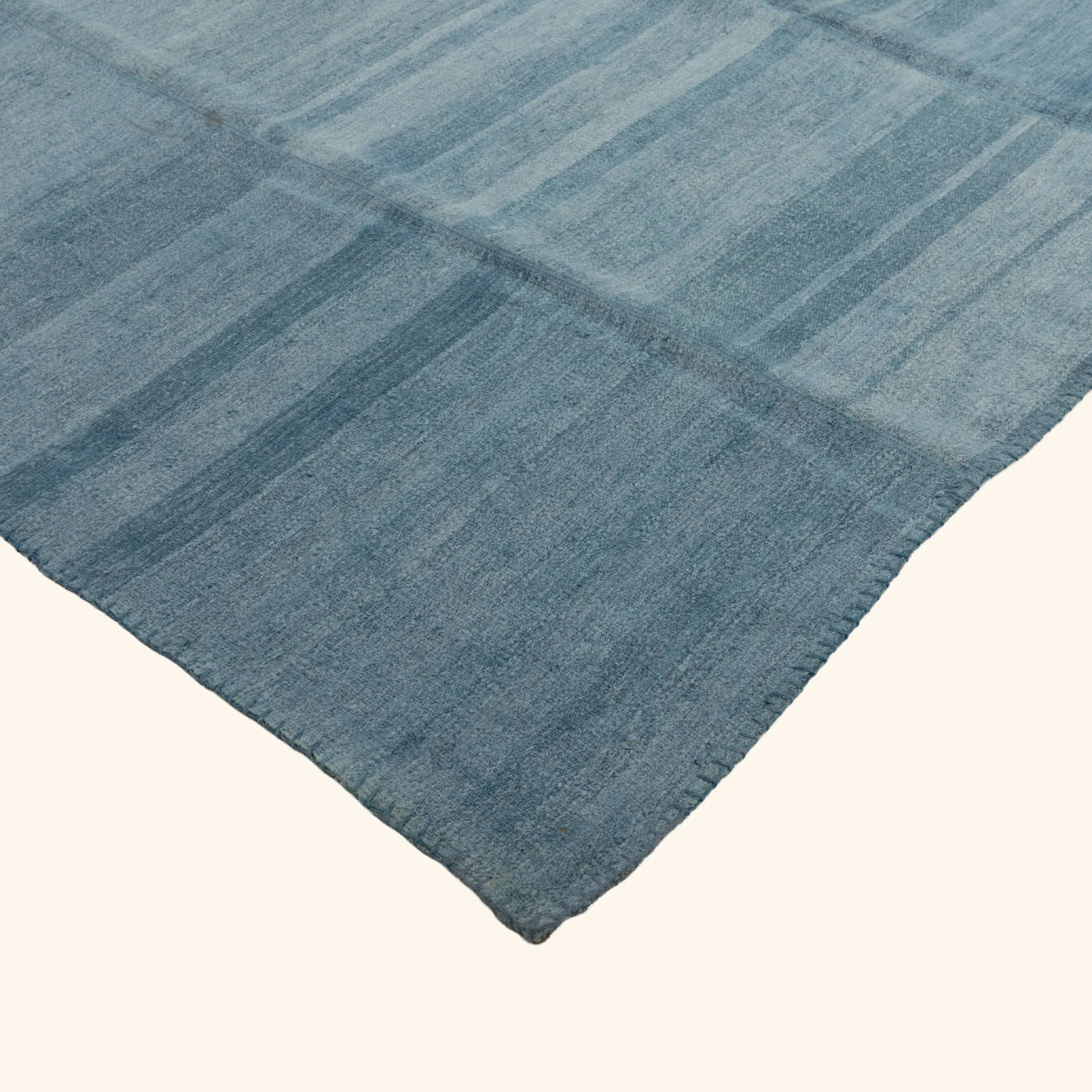 Solid Blue Turkish Flatweave Wool Rug - 9'10" x 14'2" - Image 3