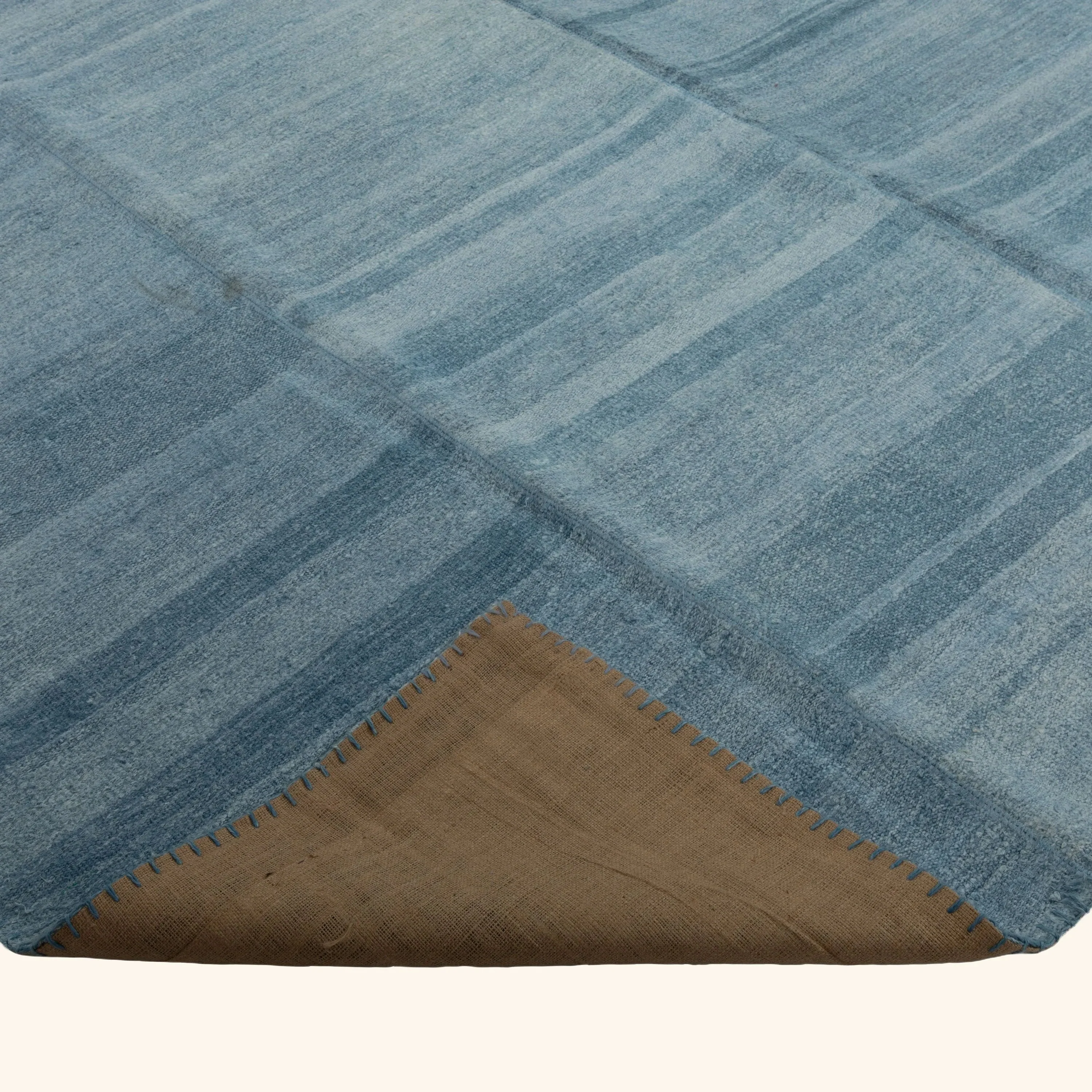 Solid Blue Turkish Flatweave Wool Rug - 9'10" x 14'2" - Image 4