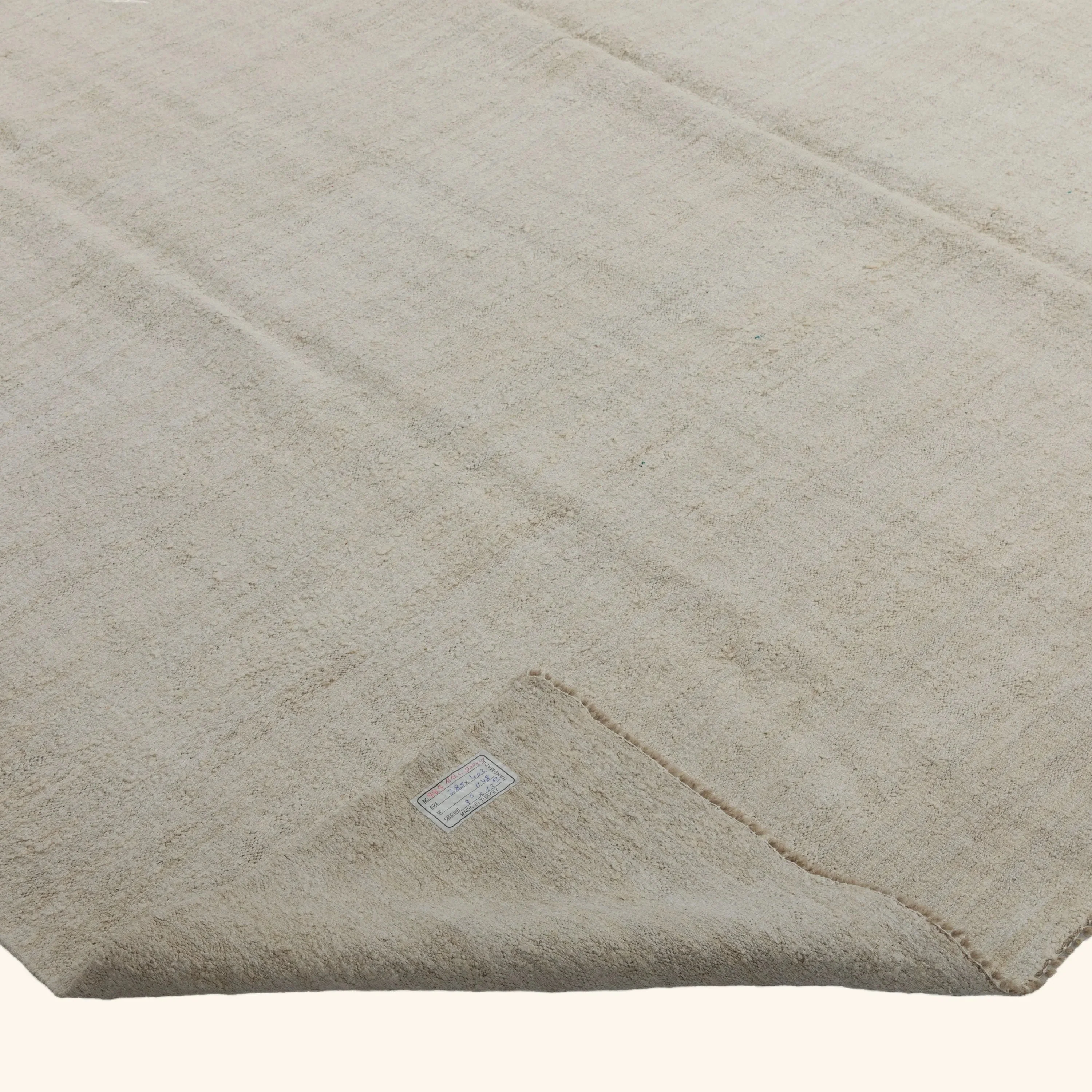 Solid White Turkish Flatweave Wool Rug - 9'4" x 13'3" - Image 5