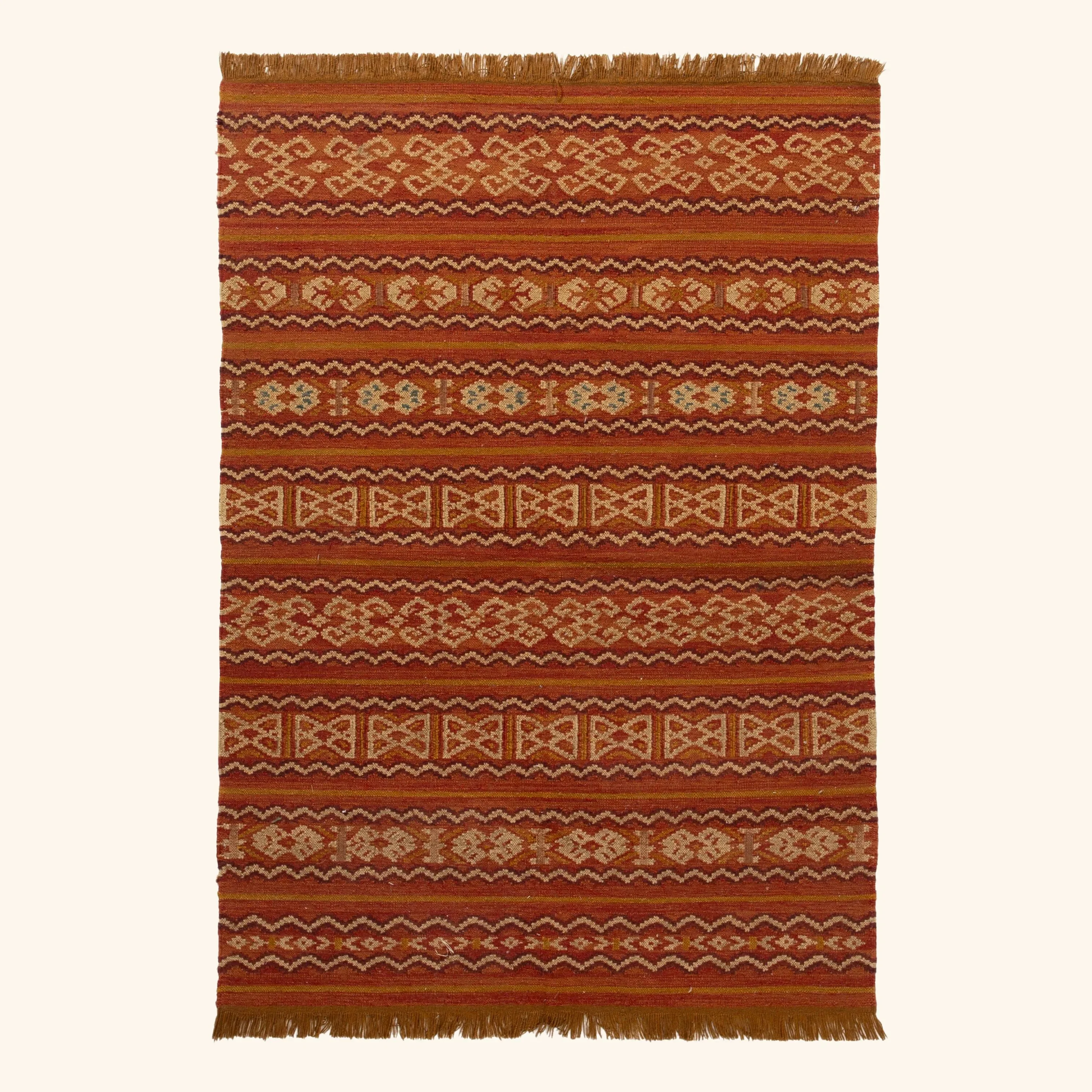 Orange Flatweave Wool Rug - 4'2 x 6'5"