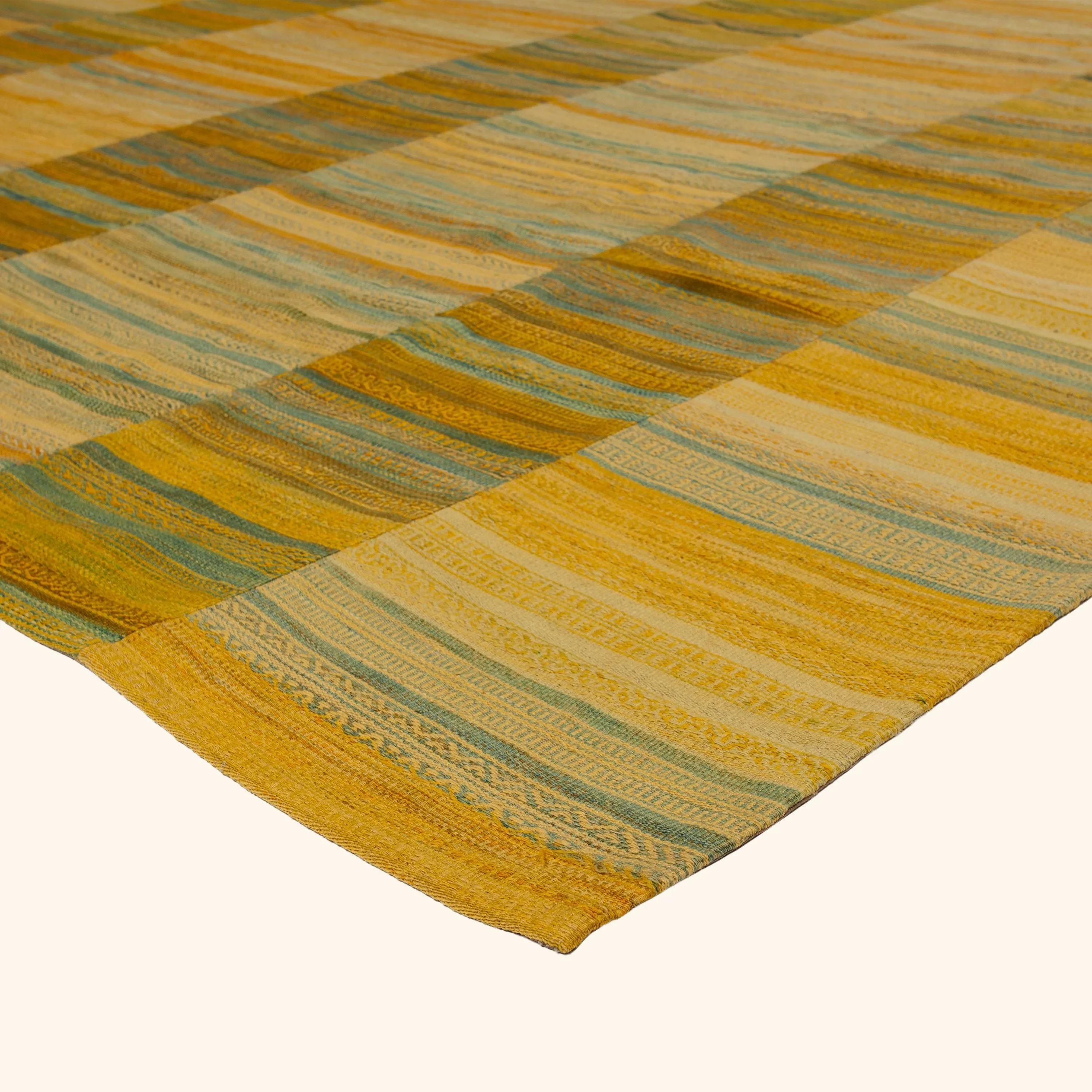 Yellow & Green Flatweave Wool Rug - 8'1" x 11'1" - Image 3