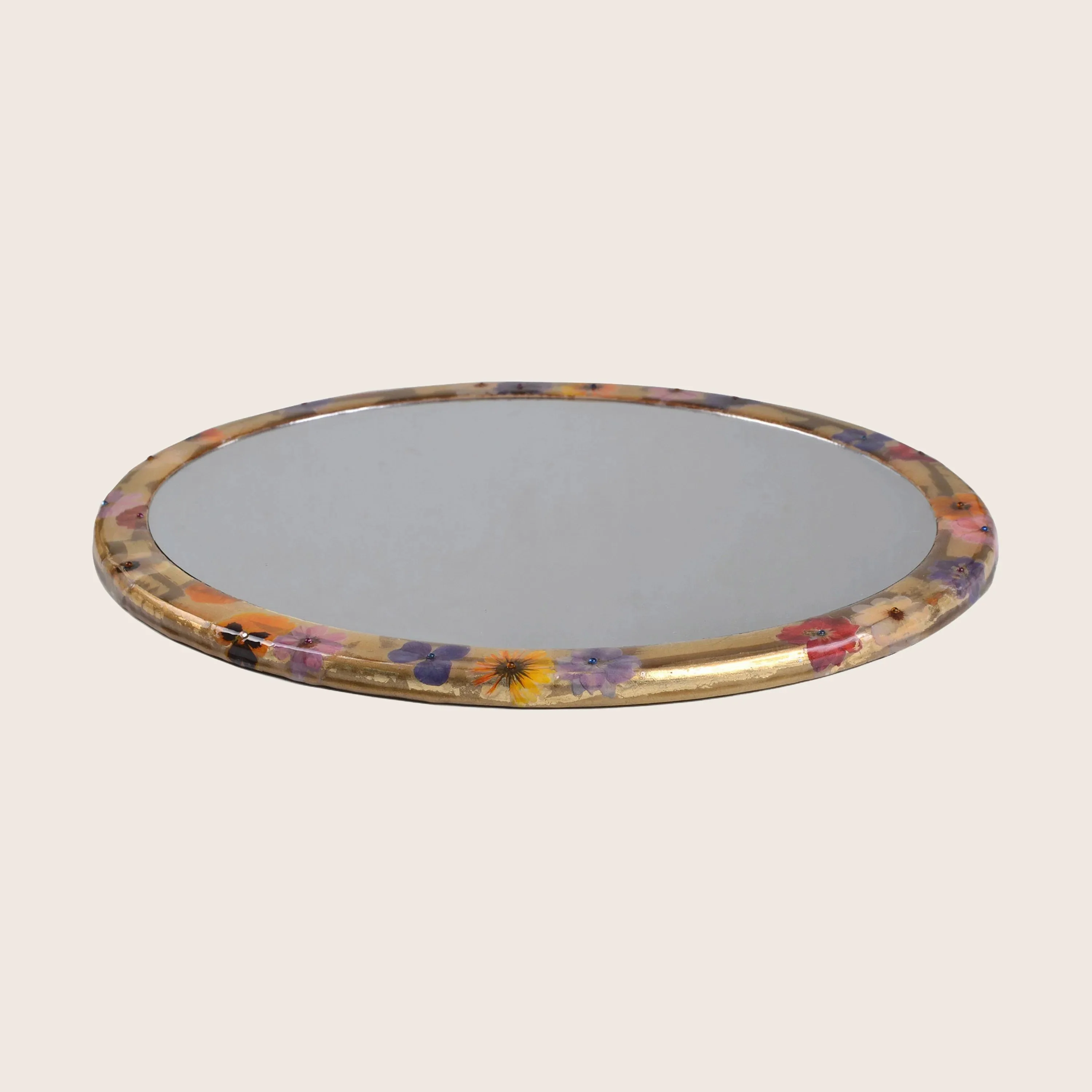 Fleur Oval Vanity Tray with Mirror Gold