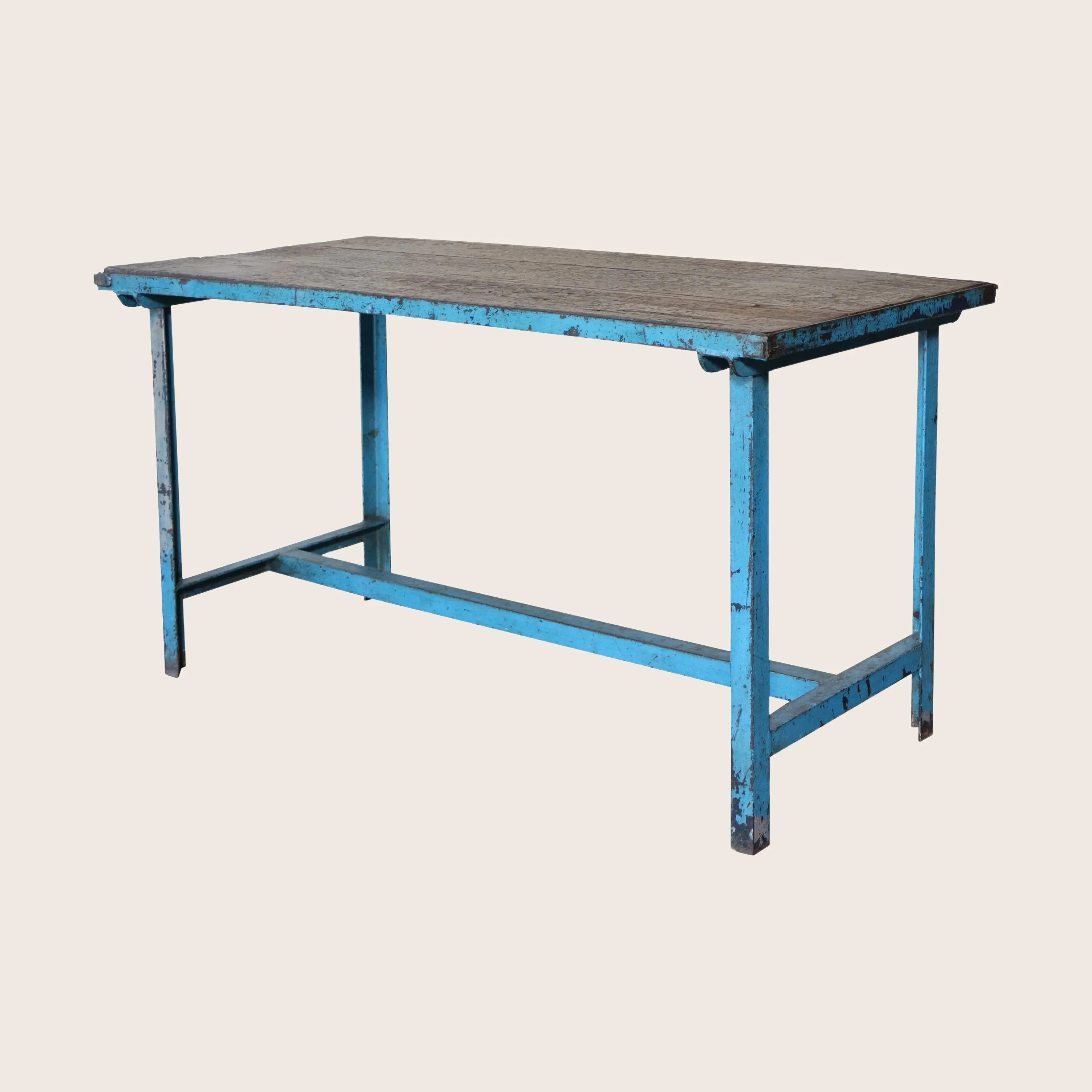 Vintage Teal Iron Table w/ Wood Top - Image 2