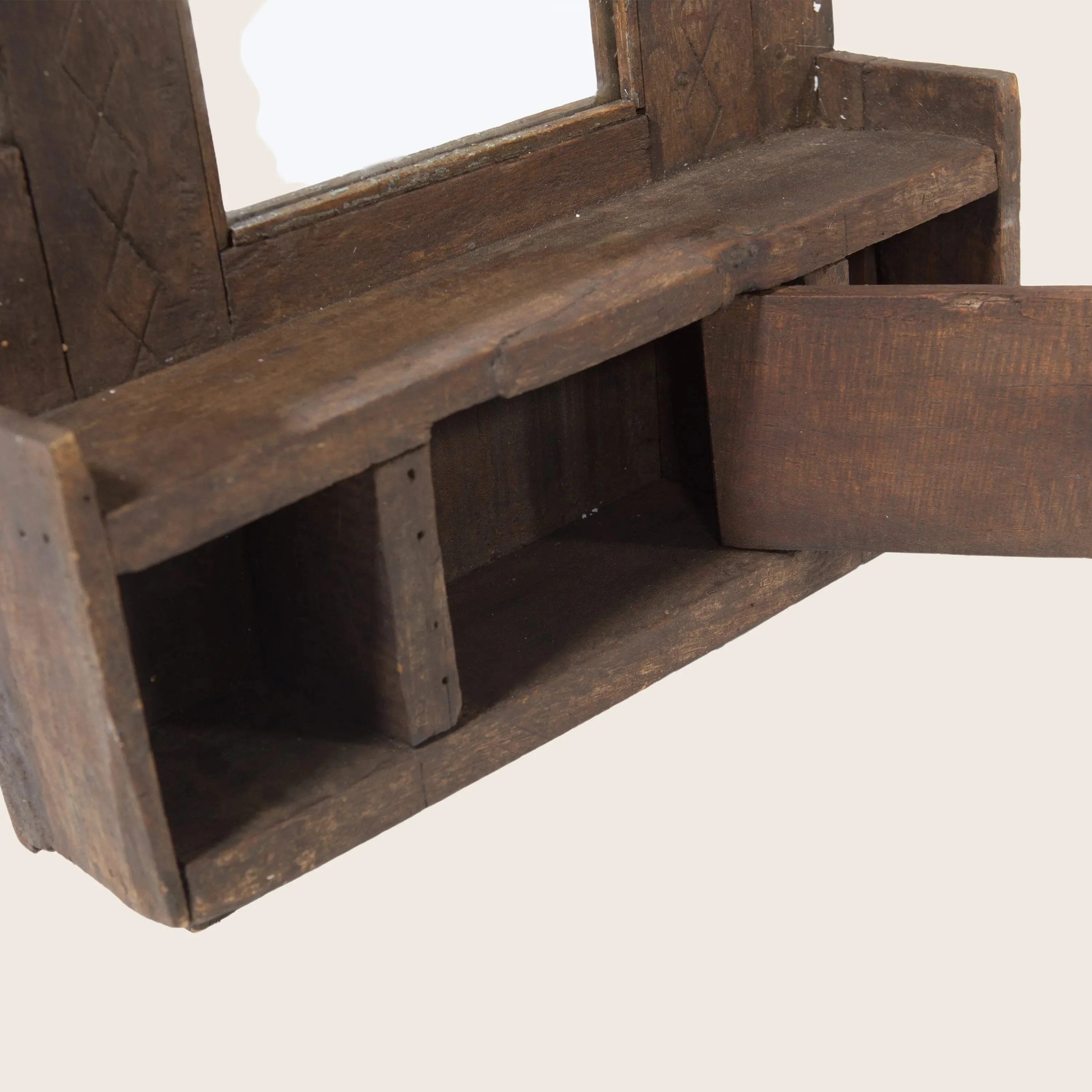 Vintage Wood Carved Hanging Valet Mirror - Image 5