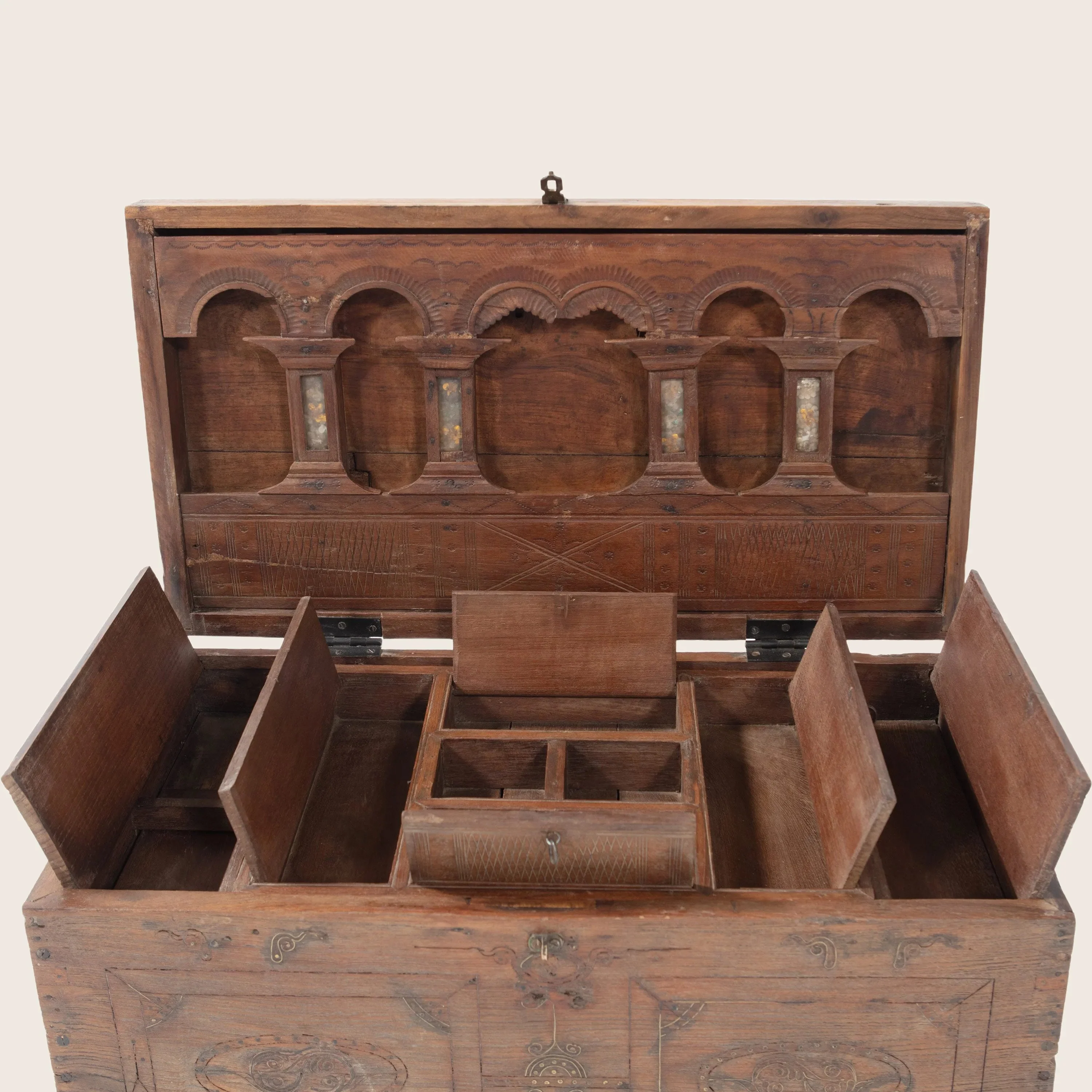 Vintage Carved Secret Compartment Trunk - Image 6
