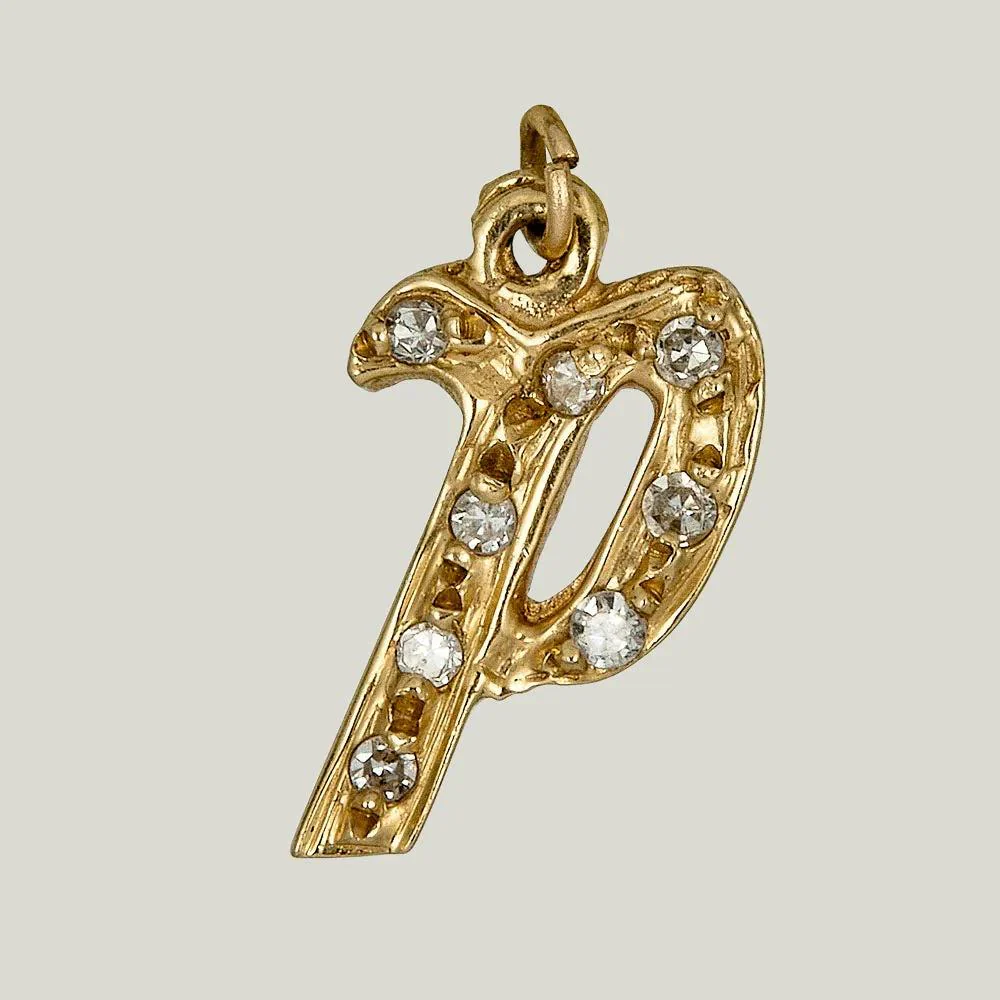 Gold Diamond Script 'P' Charm