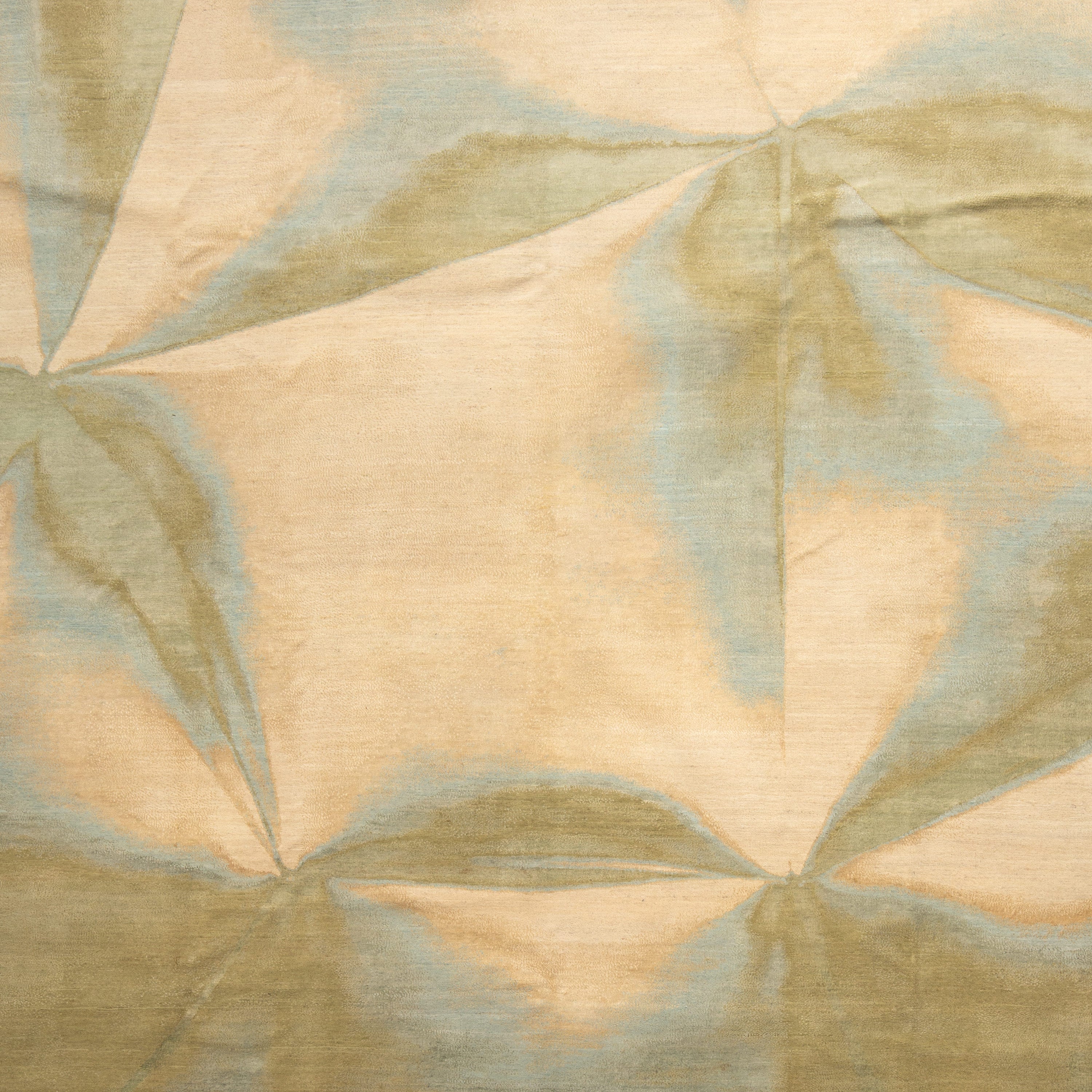Green Contemporary Silk Wool Blend Rug - 8'11" x 12'1" - Image 2
